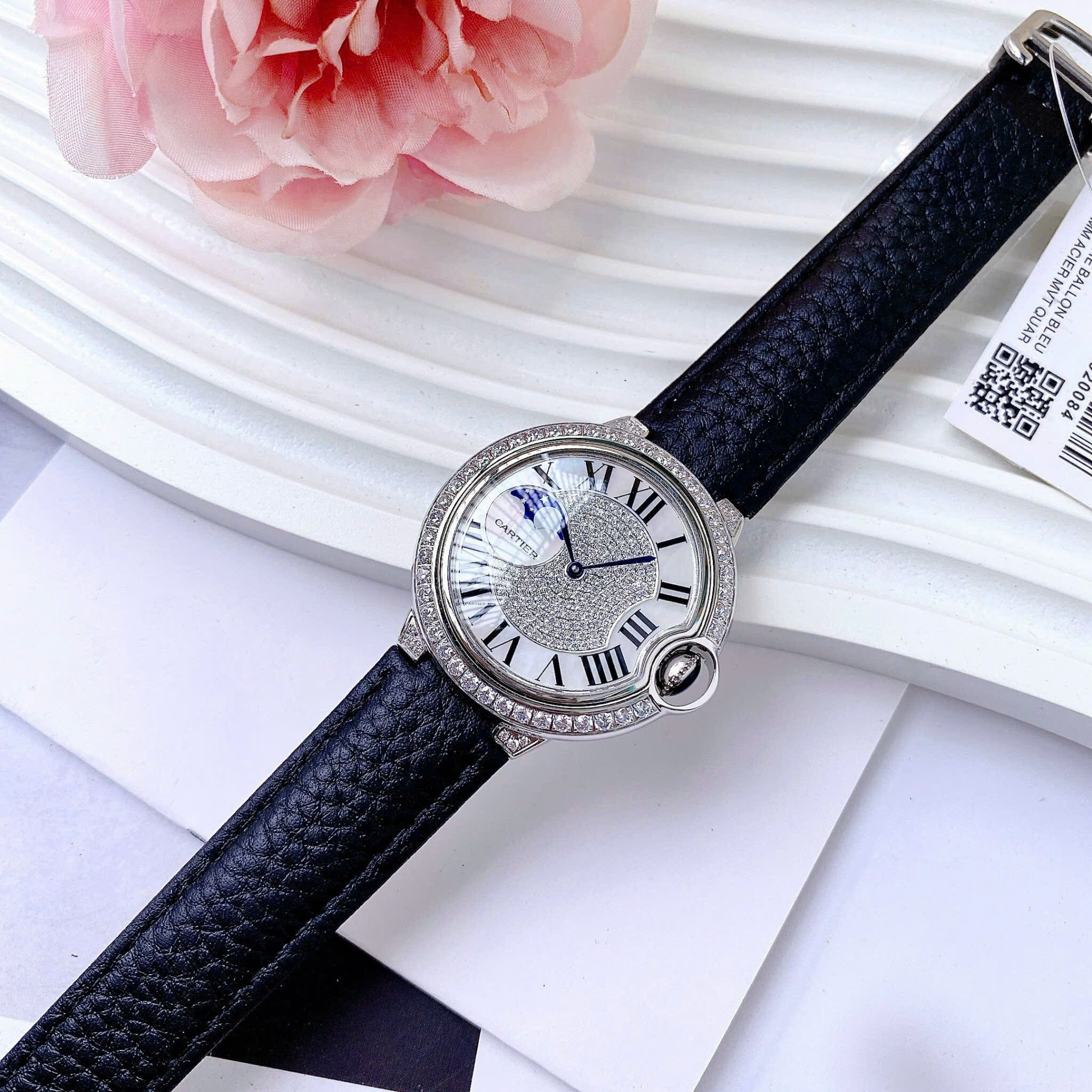 Đồng Hồ Cartier Ballon Bleu |Nữ Giới |Đính Đá |Dây Da Đen |Máy Pin (Quartz) |Size 35mm |donghogiatot.vn