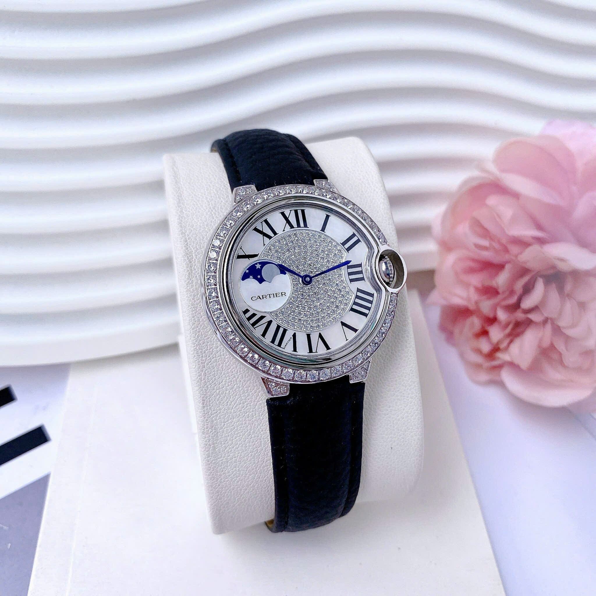 Đồng Hồ Cartier Ballon Bleu |Nữ Giới |Đính Đá |Dây Da Đen |Máy Pin (Quartz) |Size 35mm |donghogiatot.vn