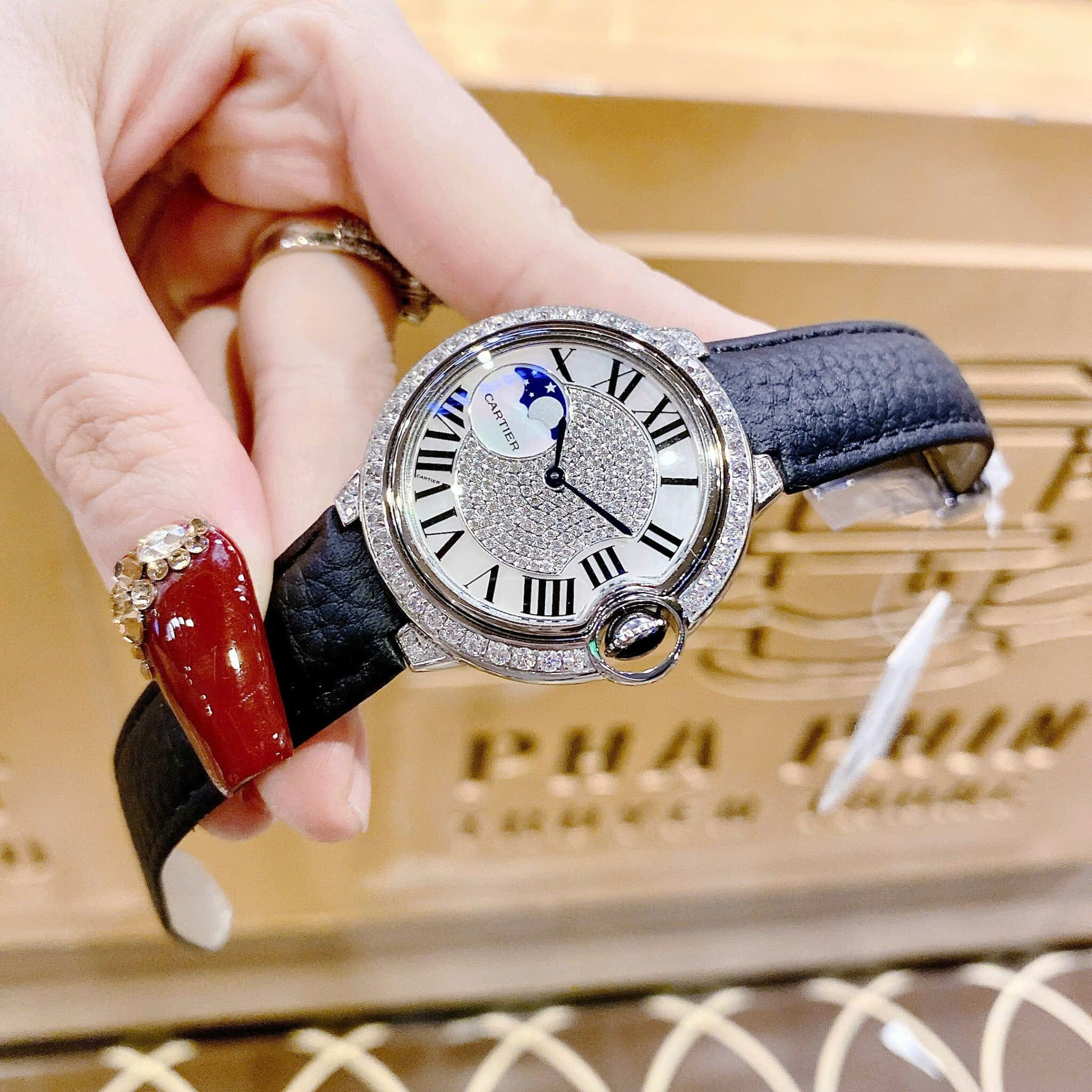 Đồng Hồ Cartier Ballon Bleu |Nữ Giới |Đính Đá |Dây Da Đen |Máy Pin (Quartz) |Size 35mm |donghogiatot.vn