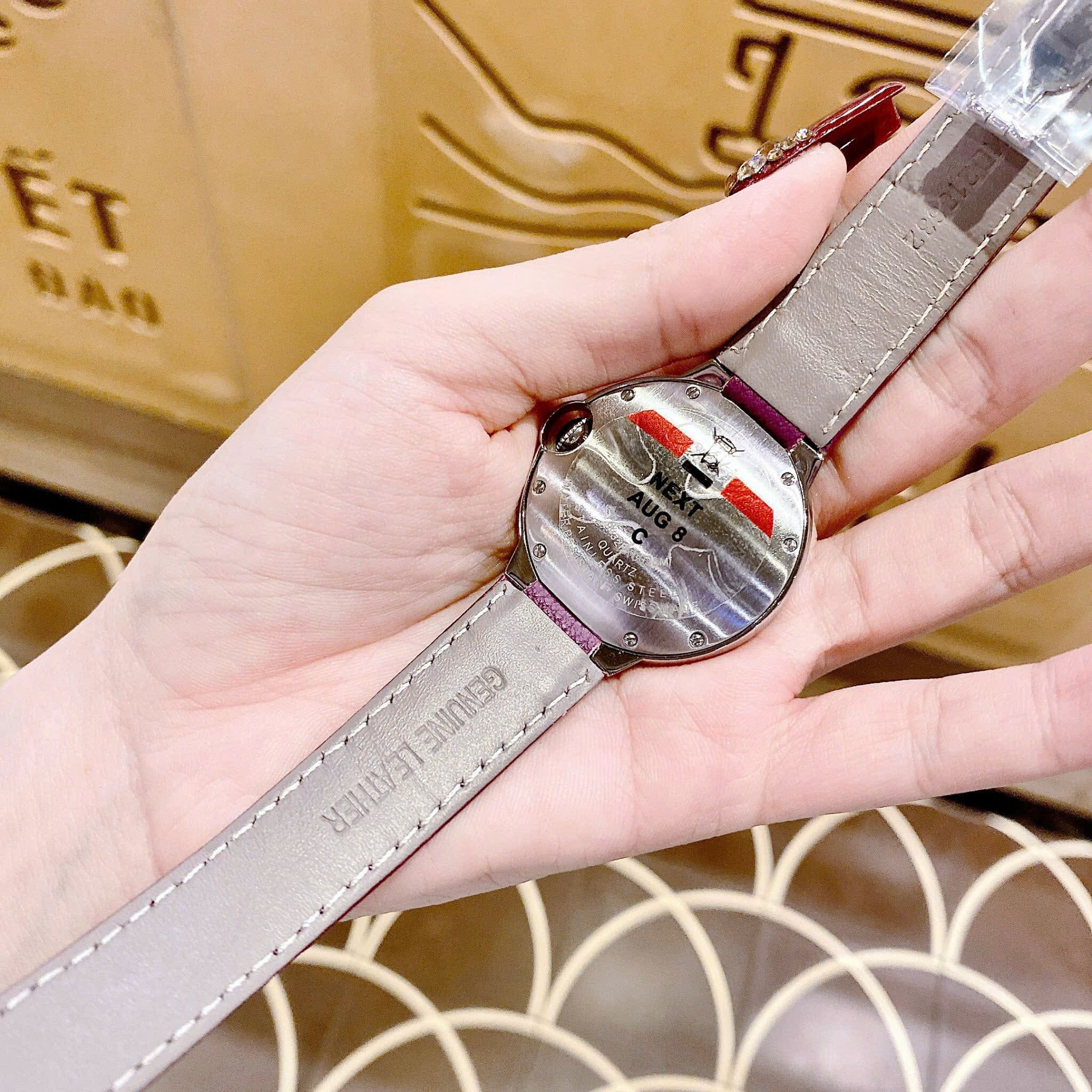 Đồng Hồ Cartier Ballon Bleu |Nữ Giới |Đính Đá |Dây Da Tím |Máy Pin (Quartz) |Size 35mm |donghogiatot.vn