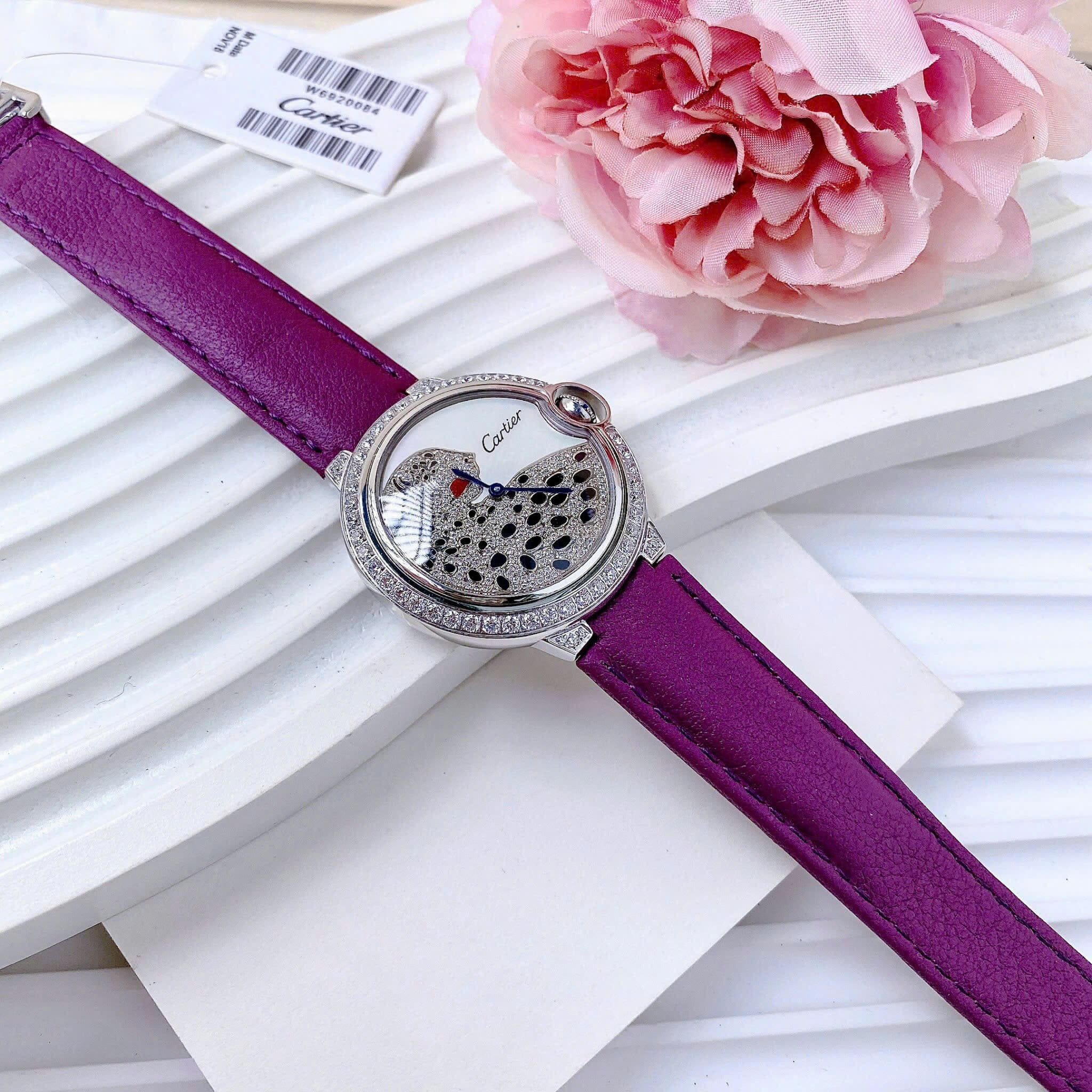 Đồng Hồ Cartier Ballon Bleu Panther |Nữ Giới |Đính Đá |Dây Da Tím |Máy Pin (Quartz) |Size 36mm |dontghogiatot.vn