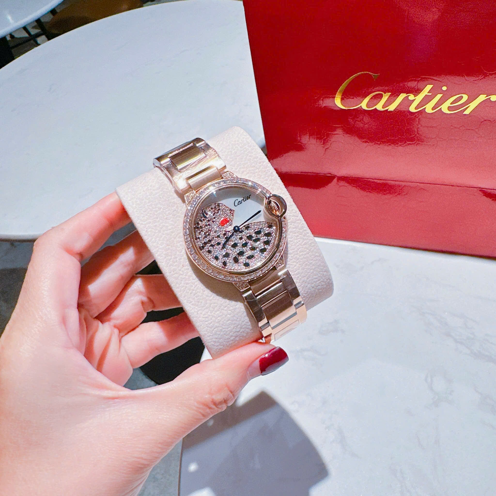 Đồng Hồ Cartier Panther |Nữ Giới |Đính Đá |Dây Kim Loại Rose Gold |Máy Pin (Quartz) |Size 36mm |donghogiatot.vn