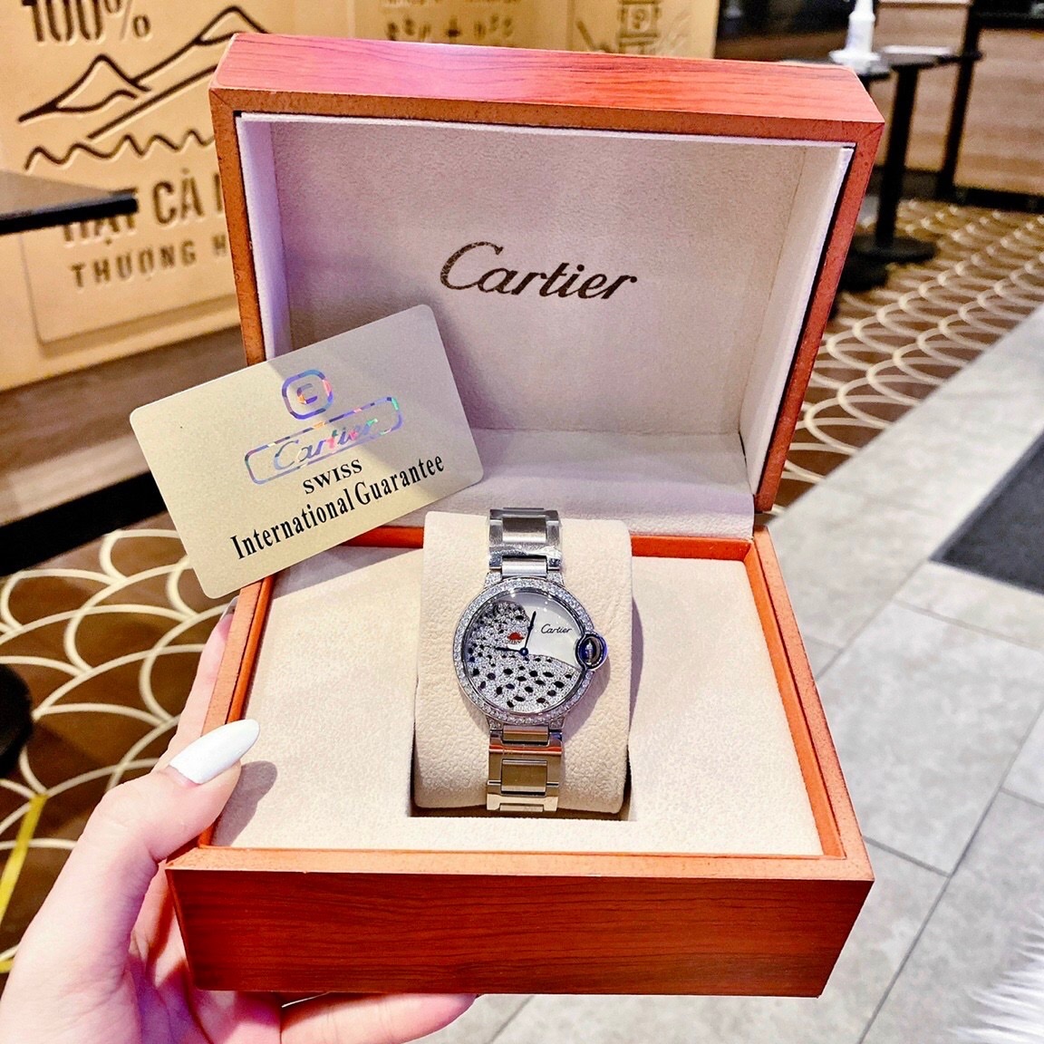 Đồng Hồ Cartier Ballon Bleu Panther |Nữ Giới |Dây Kim Loại Silver |Máy Pin (Quartz) |Size 36mm |donghogiatot.vn