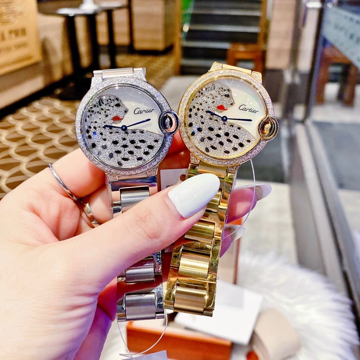 Đồng Hồ Cartier Panther |Nữ Giới |Đính Đá |Dây Kim Loại Vàng Gold |Máy Pin (Quartz) |Size 36mm |donghogiatot.vn