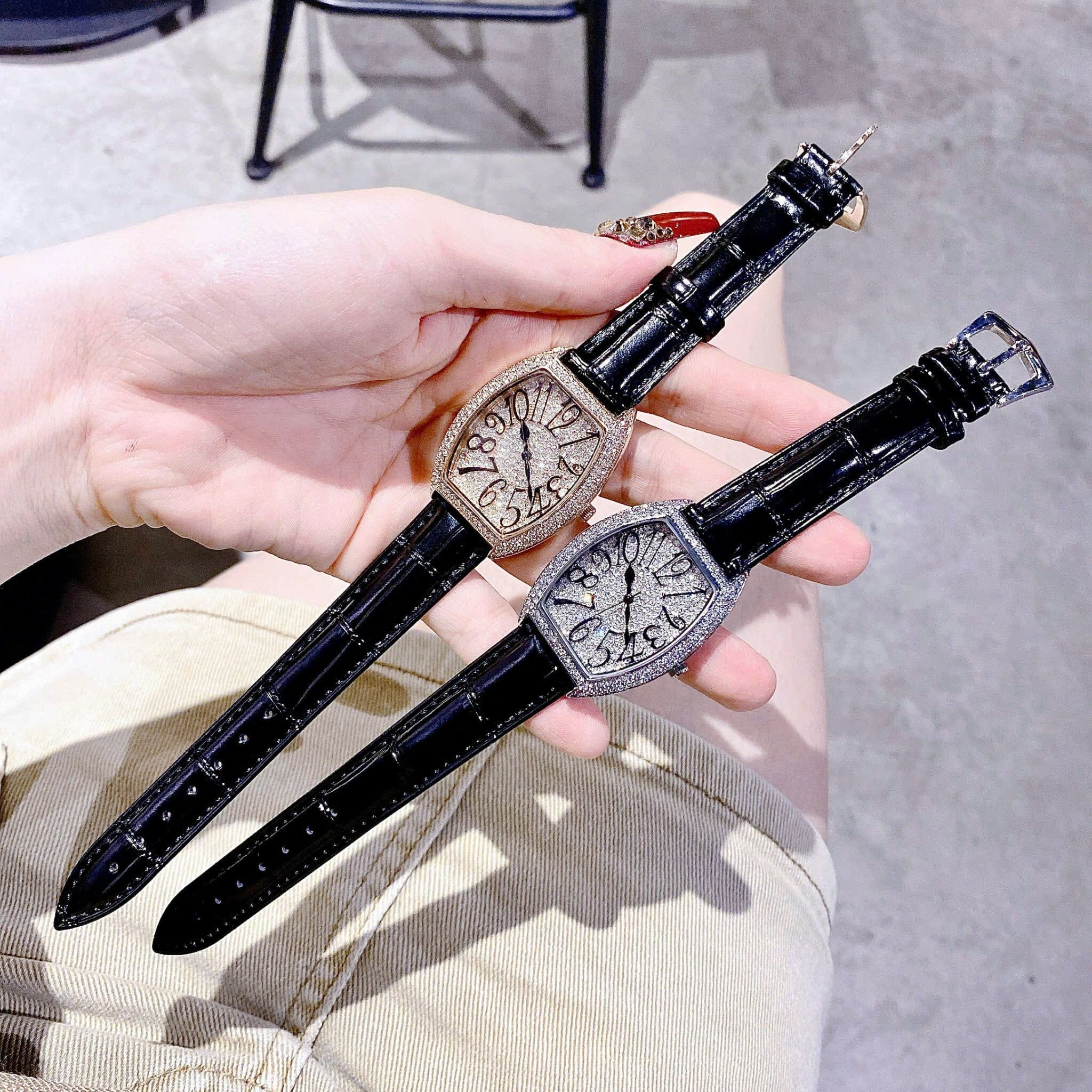 Đồng Hồ Chopard Tựa Franck Muller |Nữ Giới |Full Đá Swarovski |Dây Da Đen |Máy Pin (Quartz) |Size 34mm |donghogiatot.vn