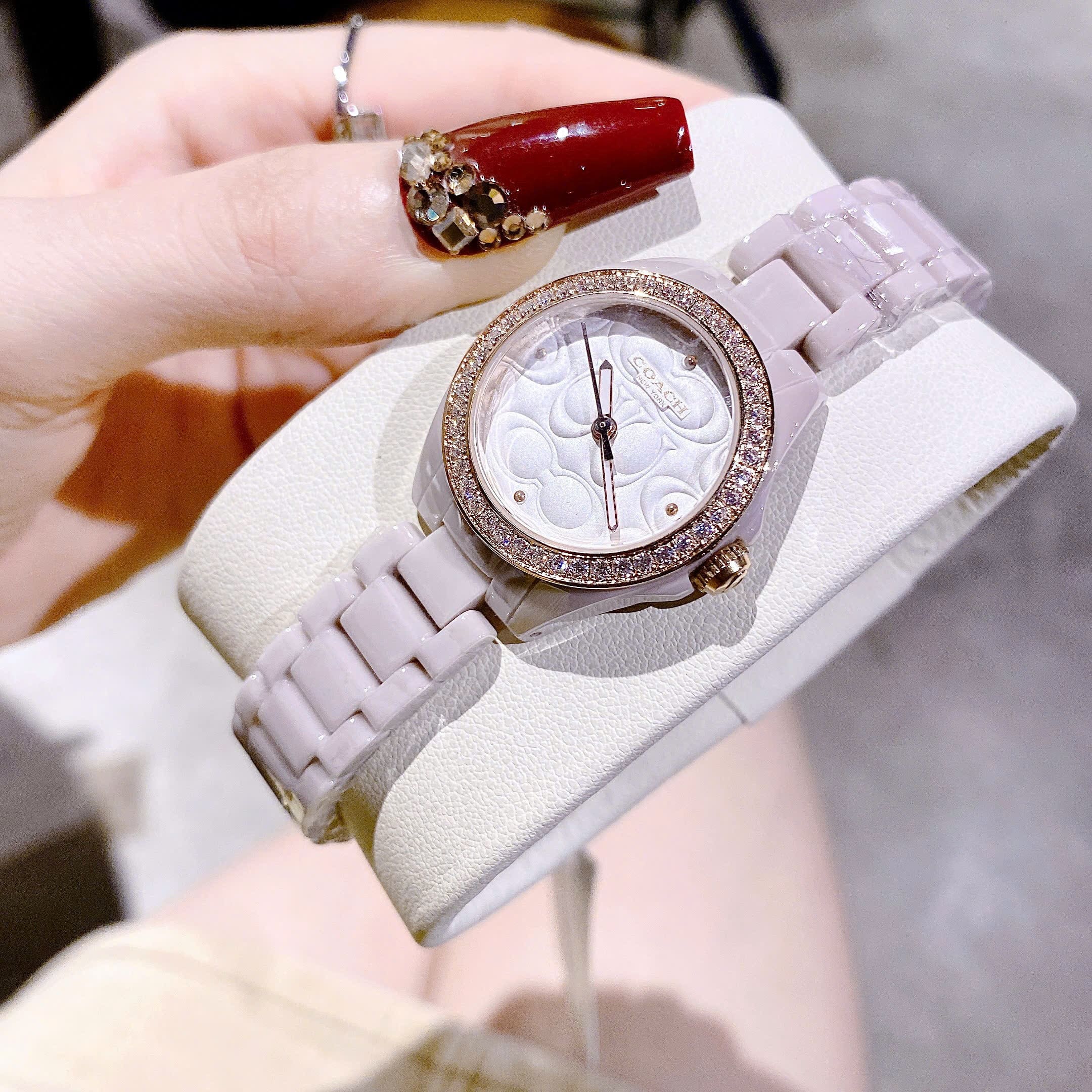 Đồng Hồ Coach Astor |Nữ Giới |Đính Đá Rose Gold |Dây Đá Ceramic Hồng |Máy Pin (Quartz) |Size 30mm |donghogiatot.vn
