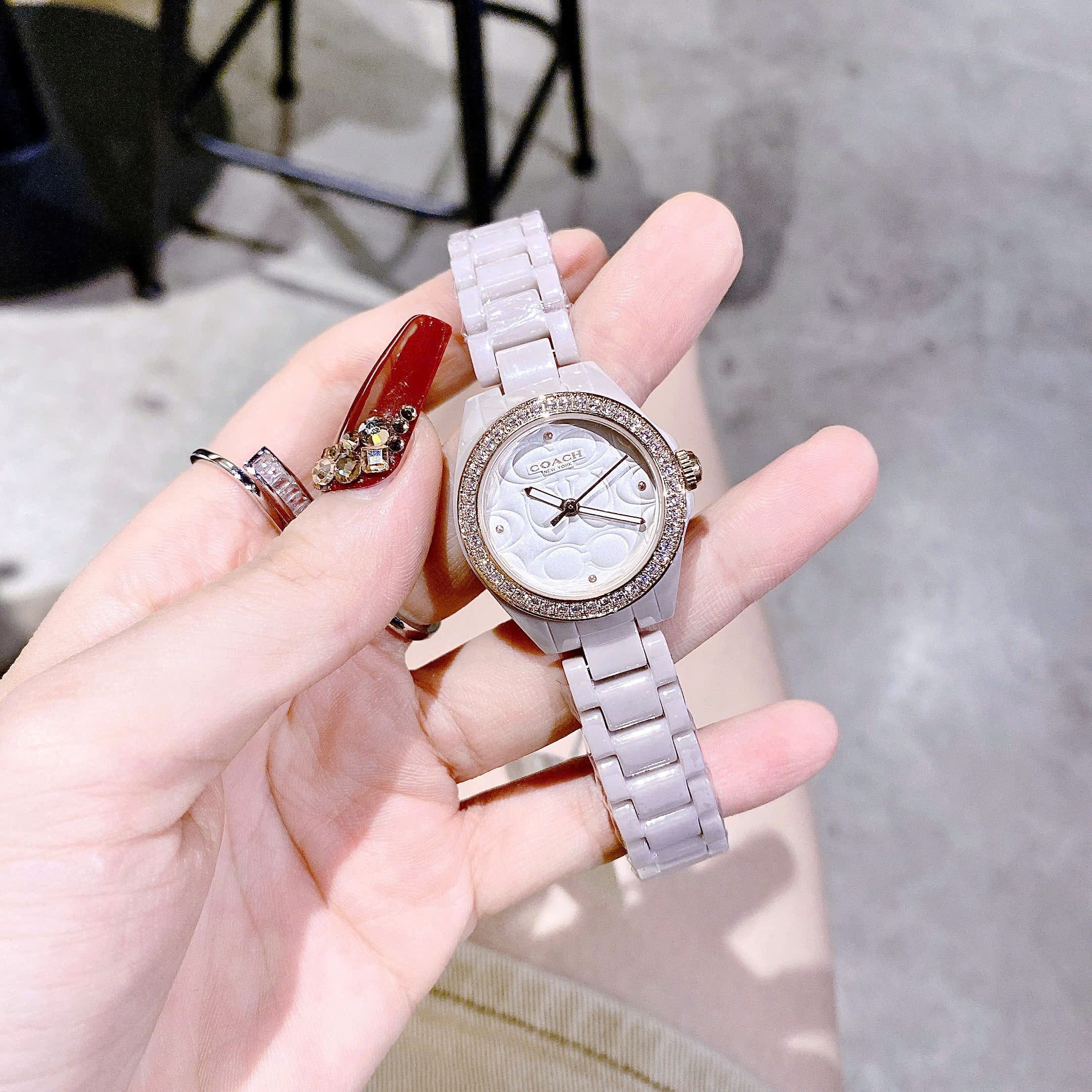 Đồng Hồ Coach Astor |Nữ Giới |Đính Đá Rose Gold |Dây Đá Ceramic Hồng |Máy Pin (Quartz) |Size 30mm |donghogiatot.vn