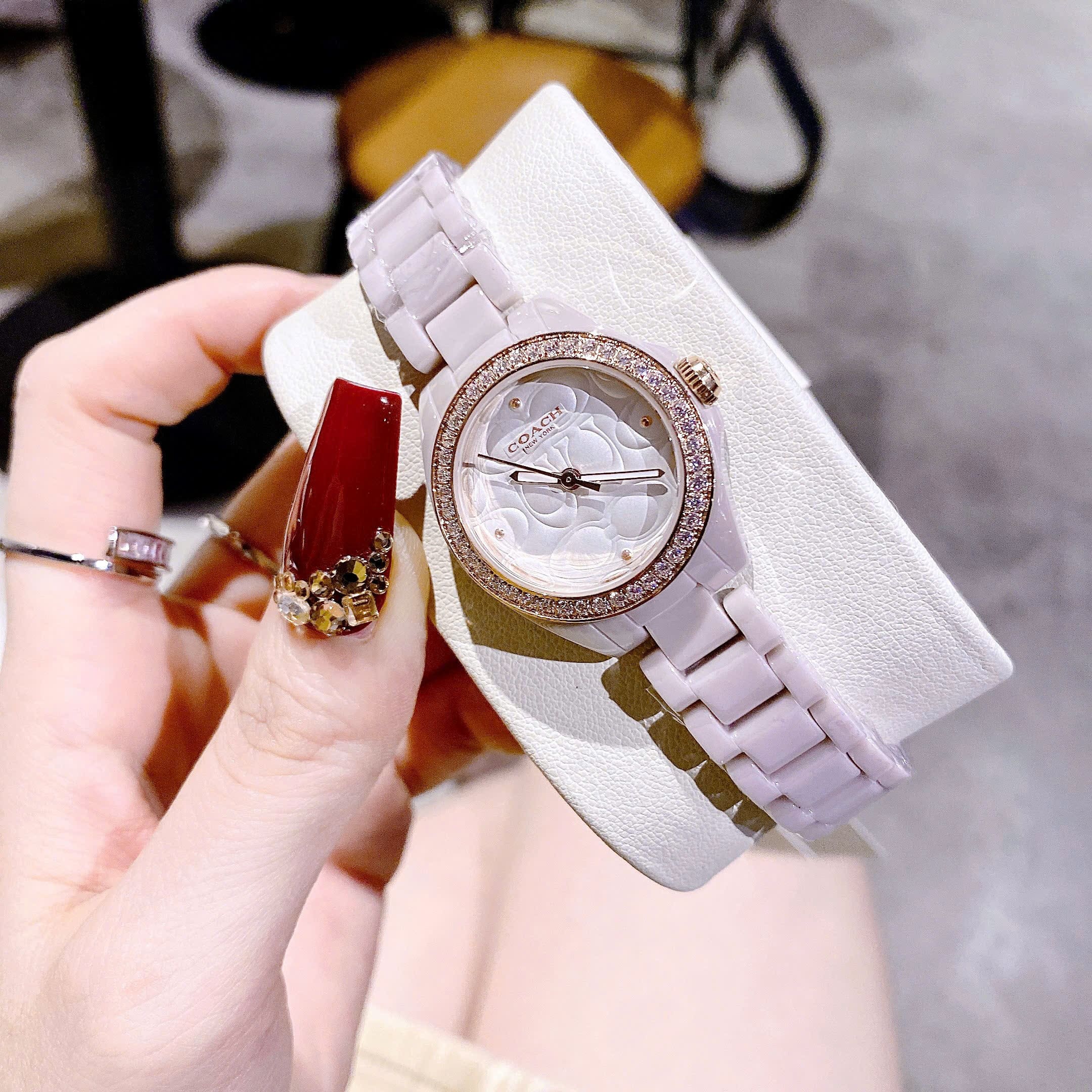 Đồng Hồ Coach Astor |Nữ Giới |Đính Đá Rose Gold |Dây Đá Ceramic Hồng |Máy Pin (Quartz) |Size 30mm |donghogiatot.vn