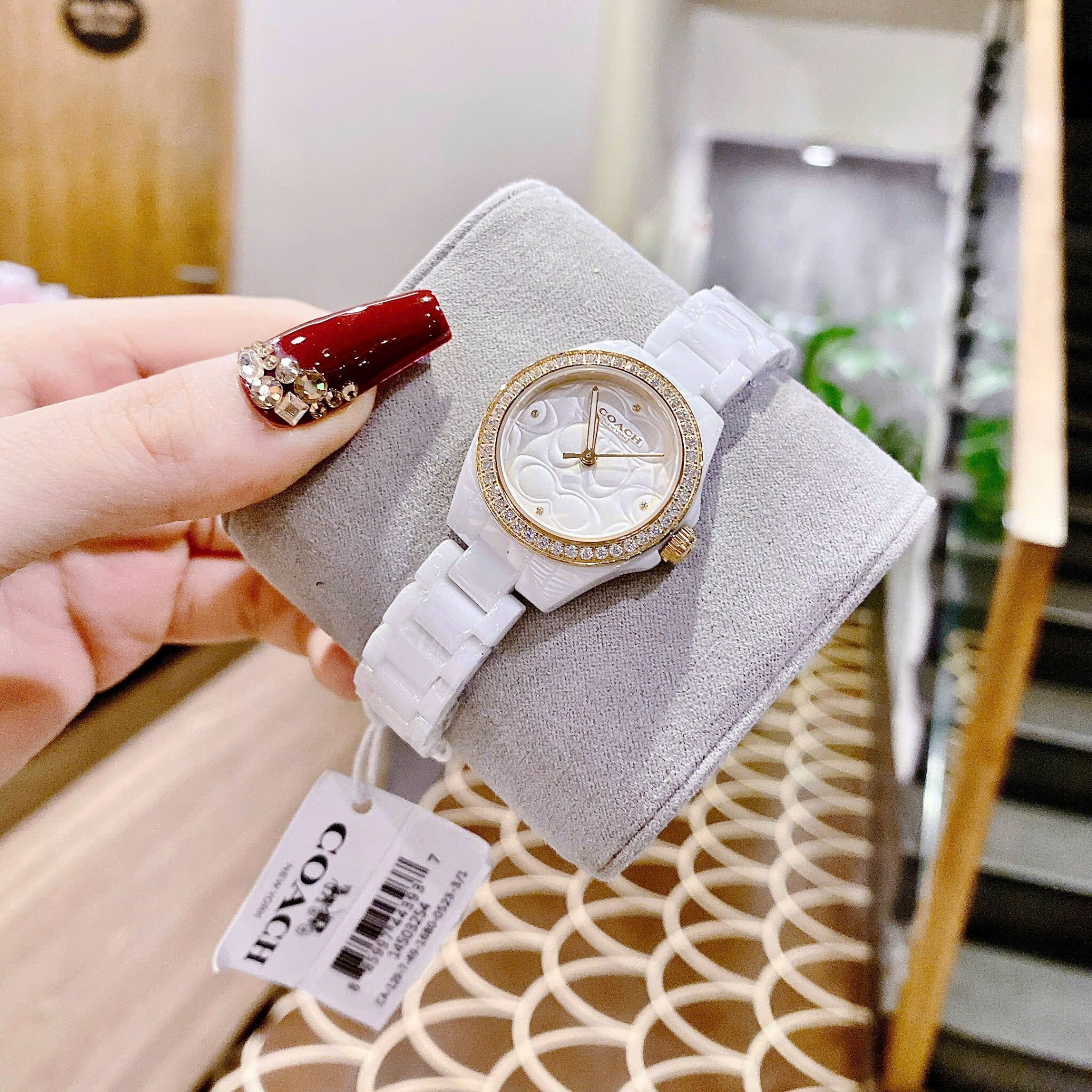 Đồng Hồ Coach Astor |Nữ Giới |Đính Đá Rose Gold |Dây Đá Ceramic Trắng |Máy Pin (Quartz) |Size 30mm |donghogiatot.vn