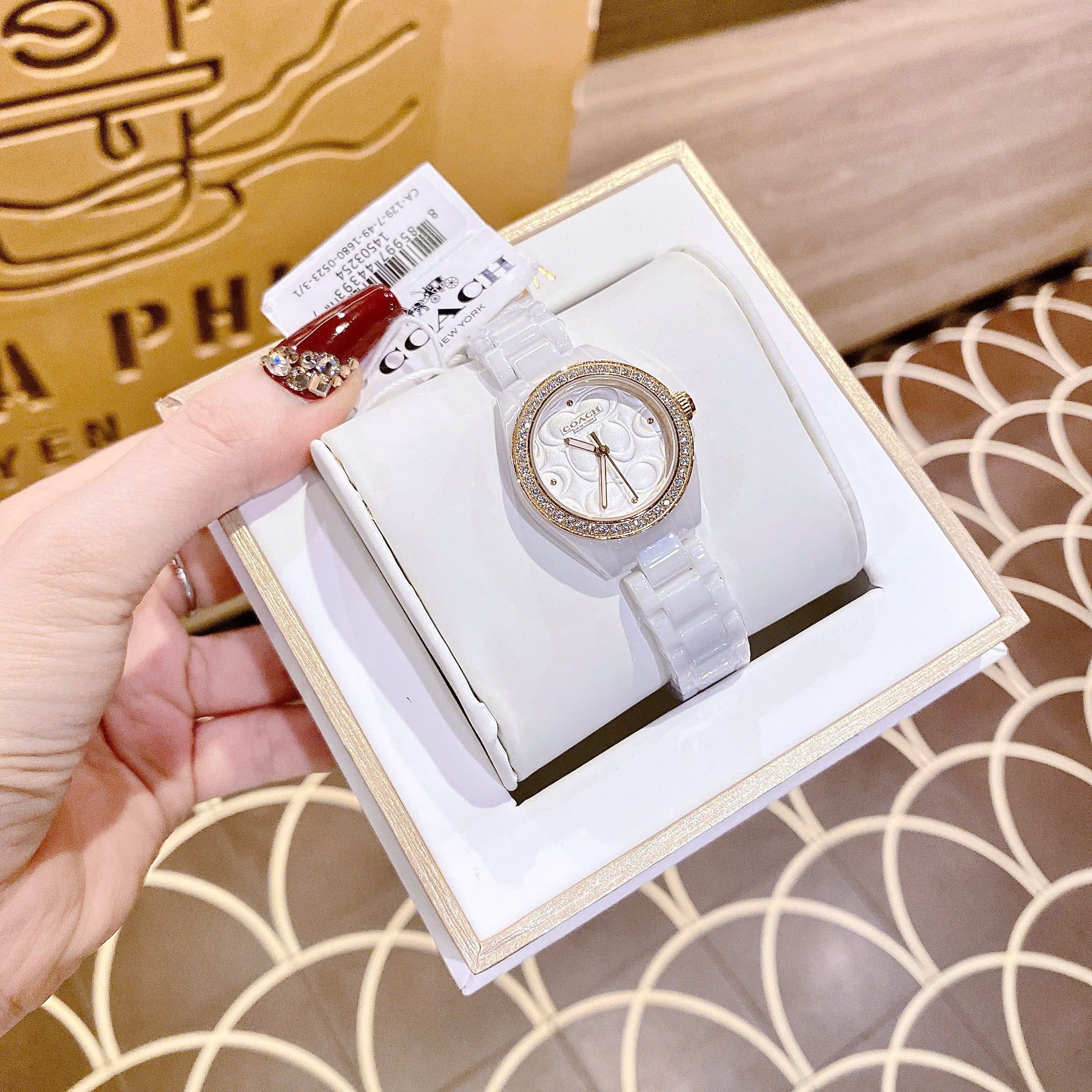 Đồng Hồ Coach Astor |Nữ Giới |Đính Đá Rose Gold |Dây Đá Ceramic Trắng |Máy Pin (Quartz) |Size 30mm |donghogiatot.vn