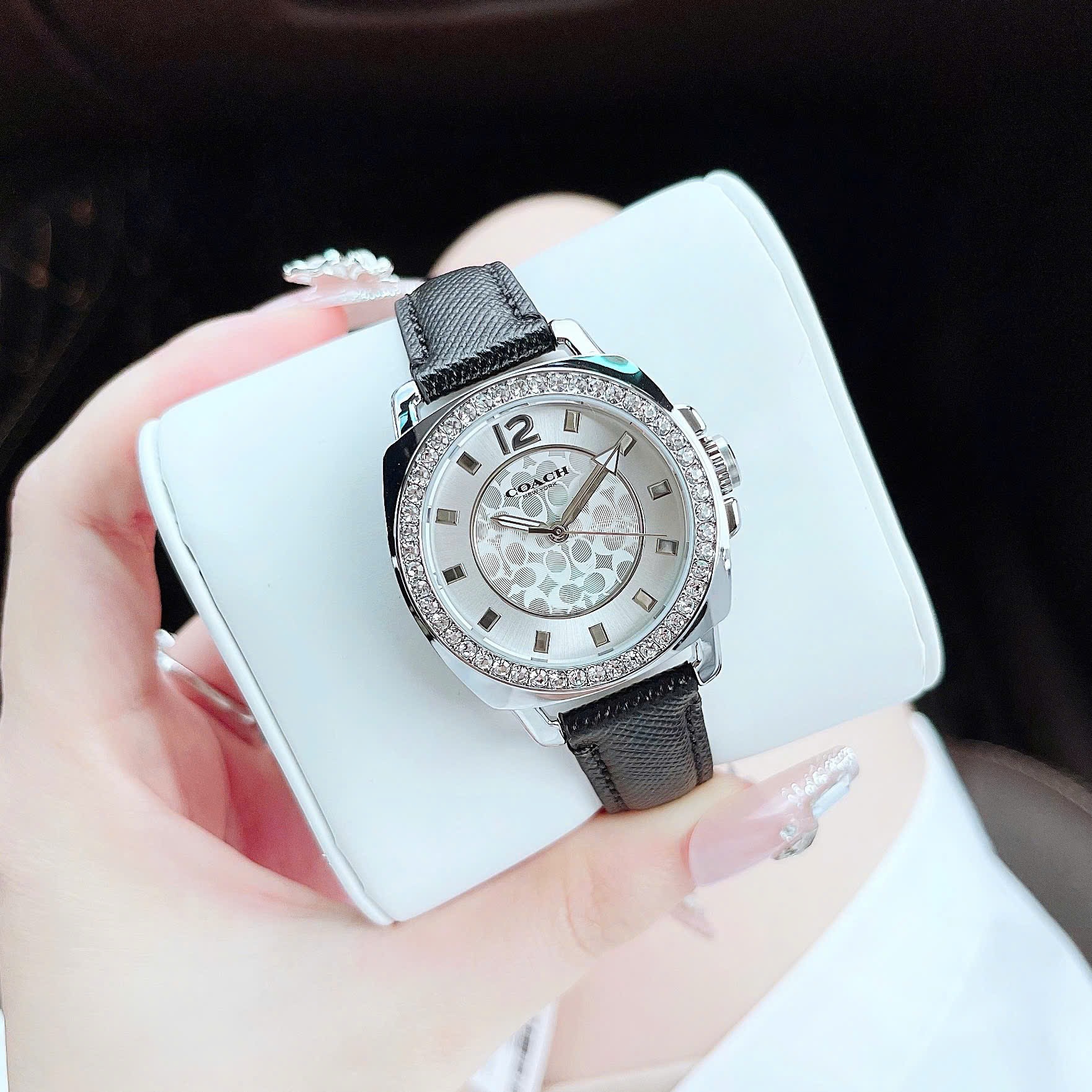 Đồng Hồ Coach Boyfriend |Nữ Giới |Silver |Đính Đá |Dây Da Đen |Máy Pin (Quartz) |Size 34mm |donghogiatot.vn