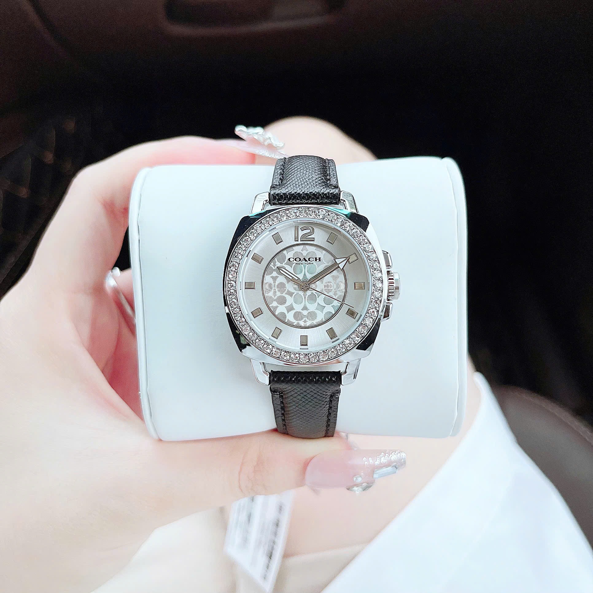 Đồng Hồ Coach Boyfriend |Nữ Giới |Silver |Đính Đá |Dây Da Đen |Máy Pin (Quartz) |Size 34mm |donghogiatot.vn