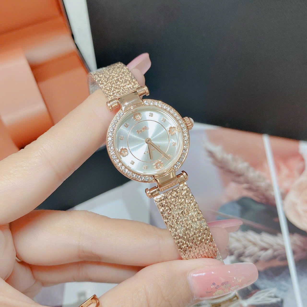 Đồng Hồ Coach Carry |Nữ Giới |Mặt Tròn |Đính Đá |Dây Lưới Rose Gold |Máy Pin (Quartz) |Size 26mm |donghogiatot.vn