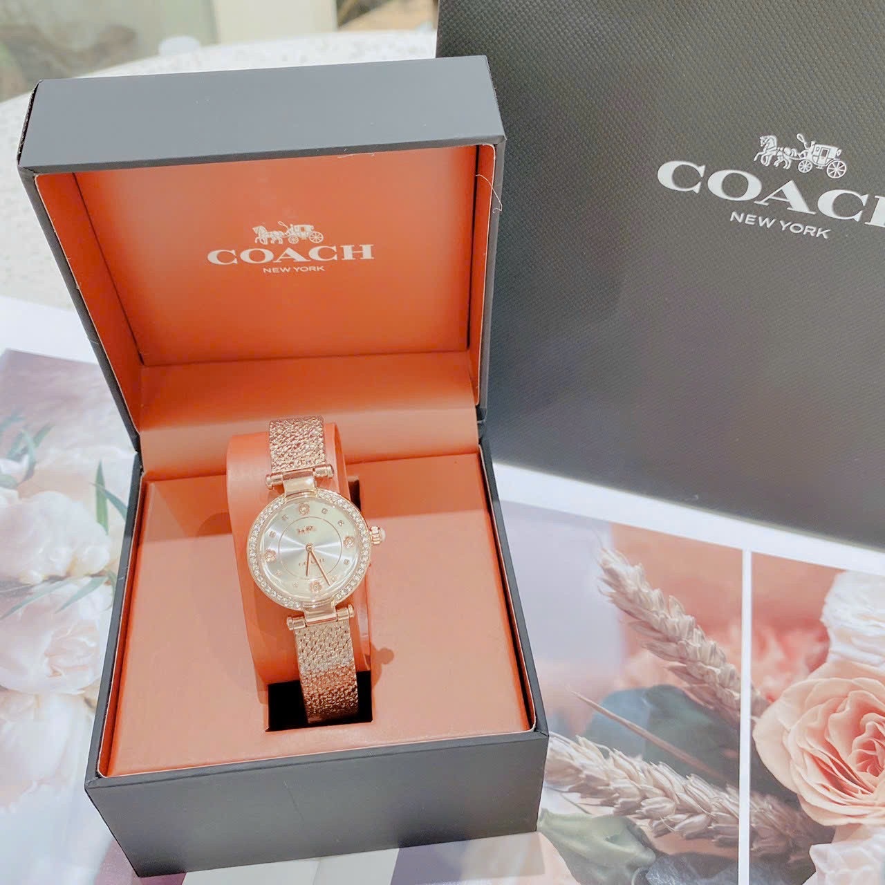 Đồng Hồ Coach Carry |Nữ Giới |Mặt Tròn |Đính Đá |Dây Lưới Rose Gold |Máy Pin (Quartz) |Size 26mm |donghogiatot.vn