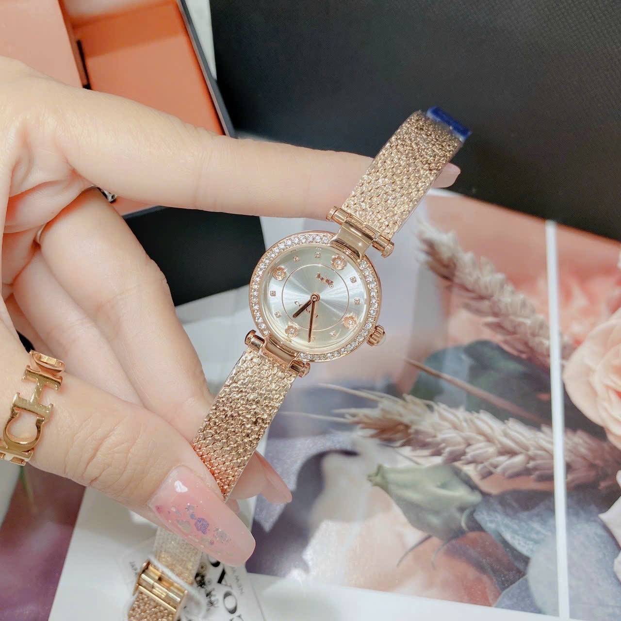 Đồng Hồ Coach Carry |Nữ Giới |Mặt Tròn |Đính Đá |Dây Lưới Rose Gold |Máy Pin (Quartz) |Size 26mm |donghogiatot.vn