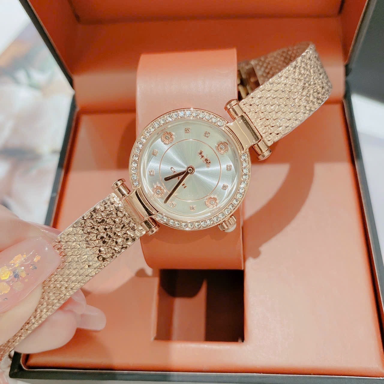 Đồng Hồ Coach Carry |Nữ Giới |Mặt Tròn |Đính Đá |Dây Lưới Rose Gold |Máy Pin (Quartz) |Size 26mm |donghogiatot.vn