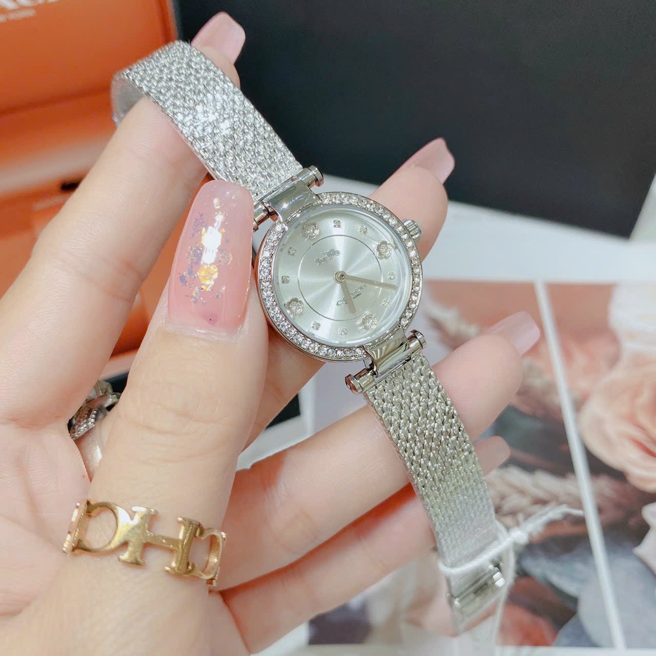 Đồng Hồ Coach Carry |Nữ Giới |Mặt Tròn |Đính Đá |Dây Lưới Silver |Máy Pin (Quartz) |Size 26mm |donghogiatot.vn