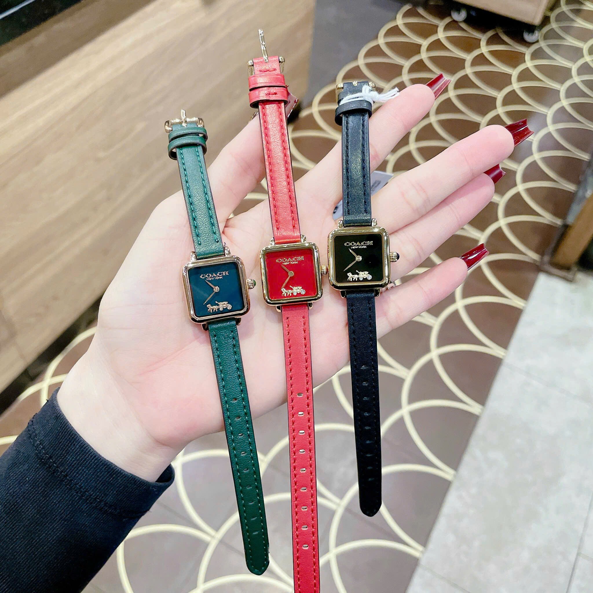 Đồng Hồ Coach Cass Signature |Nữ Giới |Mặt Vuông |Dây Da Xanh Lá |Máy Pin (Quartz) |Size 22mm |donghogiatot.vn