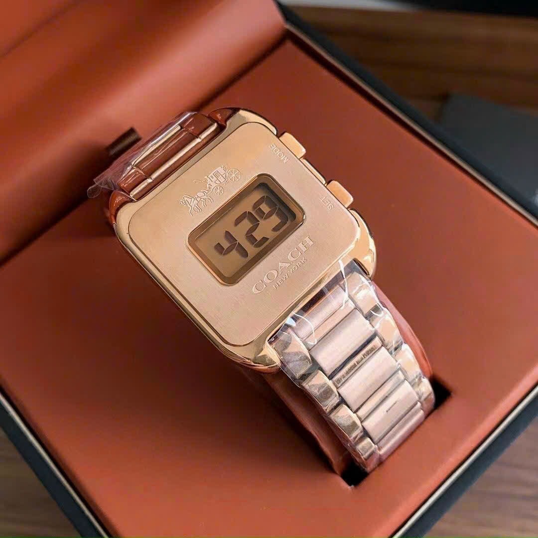 Đồng Hồ Coach Điện Tử |Nữ Giới |Mặt Vuông |Dây Kim Loại Rose Gold |Máy Pin (Quartz) |Size 33mm |donghogiatot.vn