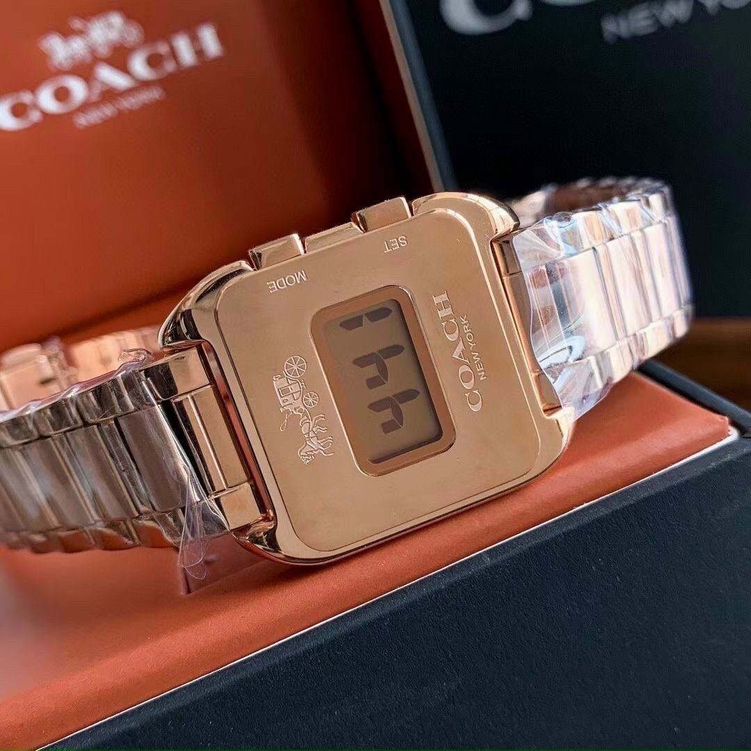 Đồng Hồ Coach Điện Tử |Nữ Giới |Mặt Vuông |Dây Kim Loại Rose Gold |Máy Pin (Quartz) |Size 33mm |donghogiatot.vn