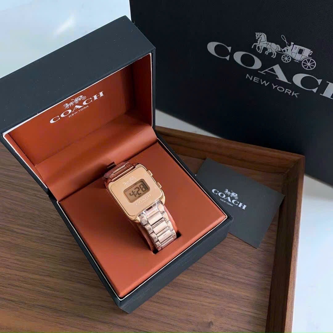 Đồng Hồ Coach Điện Tử |Nữ Giới |Mặt Vuông |Dây Kim Loại Rose Gold |Máy Pin (Quartz) |Size 33mm |donghogiatot.vn