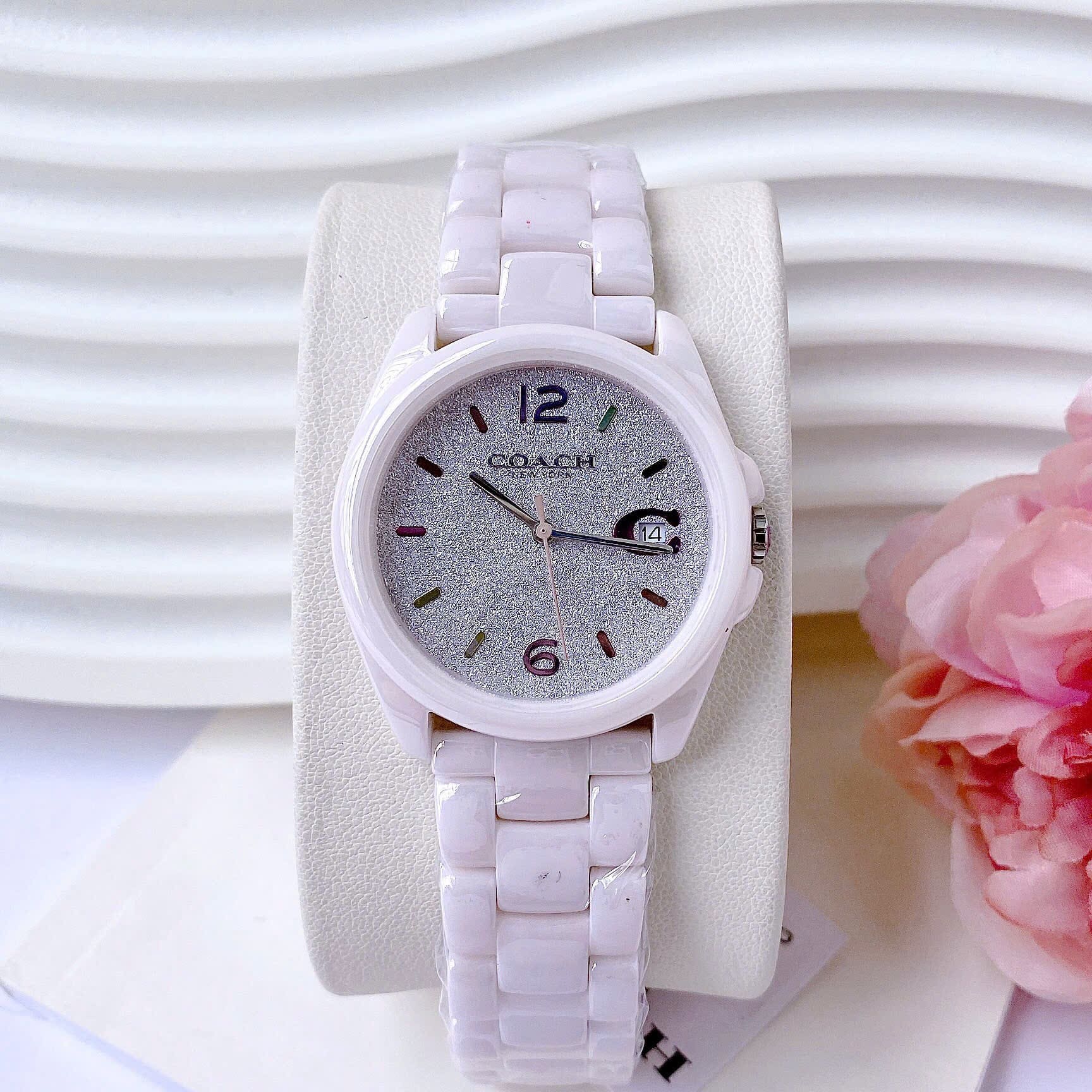 Đồng Hồ Coach Greyson |Nữ Giới |Đính Đá Xám |Dây Đá Ceramic Hồng |Máy Pin (Quartz) |Size 36mm |donghogiatot.vn
