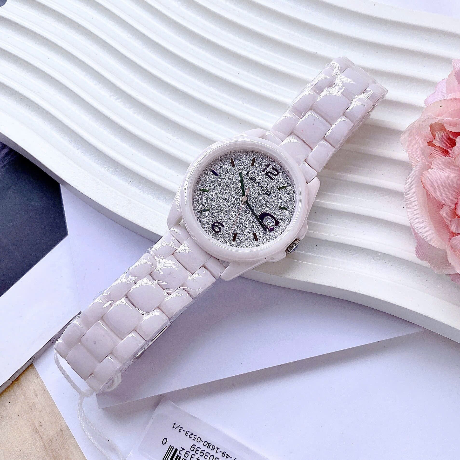 Đồng Hồ Coach Greyson |Nữ Giới |Đính Đá Xám |Dây Đá Ceramic Hồng |Máy Pin (Quartz) |Size 36mm |donghogiatot.vn