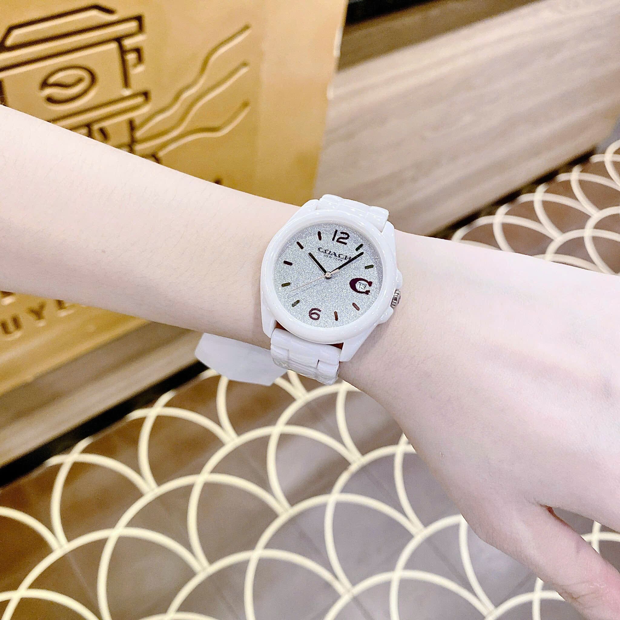 Đồng Hồ Coach Greyson |Nữ Giới |Đính Đá Xám |Dây Đá Ceramic Hồng |Máy Pin (Quartz) |Size 36mm |donghogiatot.vn