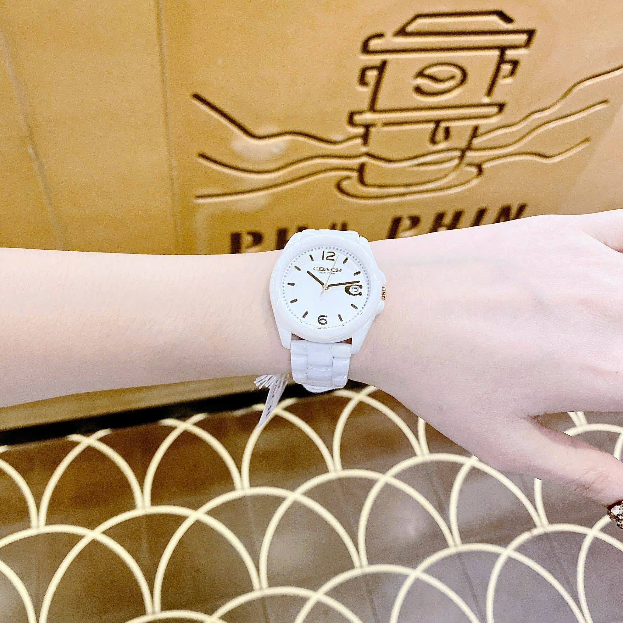 Đồng Hồ Coach Greyson |Nữ Giới |Mặt Tròn |Dây Đá Ceramic Trắng |Máy Pin (Quartz) |Size 36mm |donghogiatot.vn