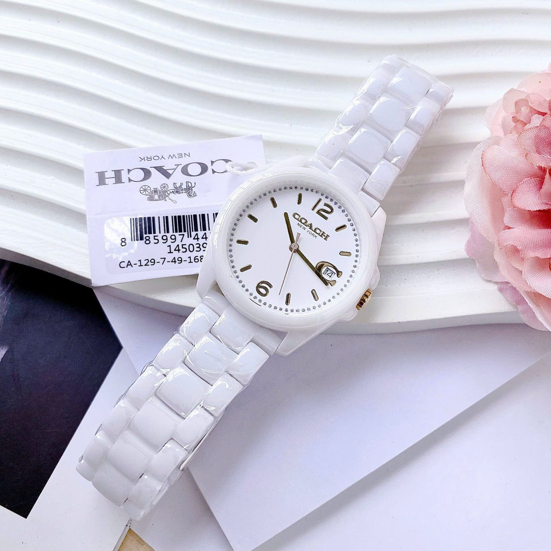 Đồng Hồ Coach Greyson |Nữ Giới |Mặt Tròn |Dây Đá Ceramic Trắng |Máy Pin (Quartz) |Size 36mm |donghogiatot.vn