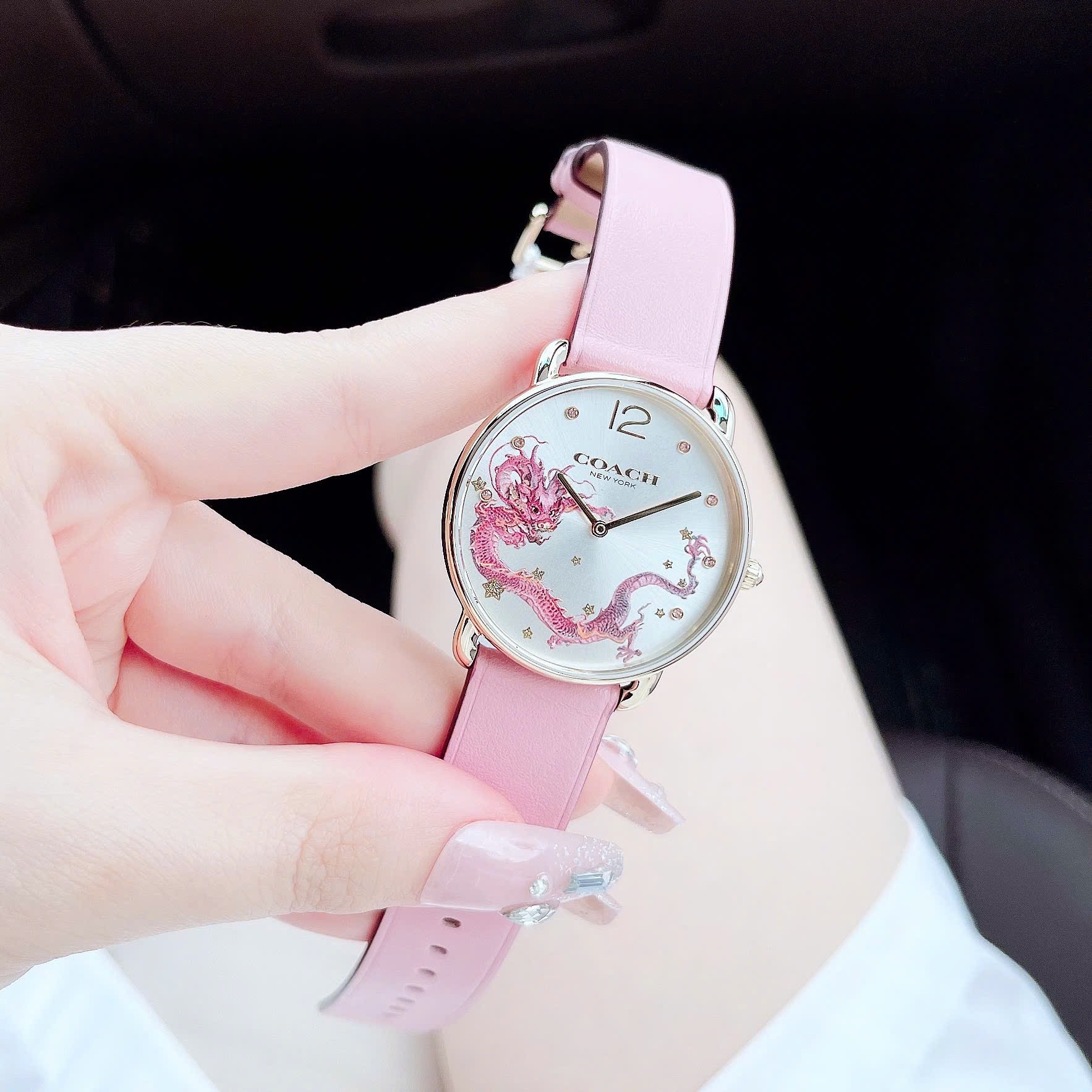 Đồng Hồ Coach Perry |Nữ Giới |Họa Tiết Rồng Elliot |Dây Da Hồng |Máy Pin (Quartz) |Size 36mm |donghogiatot.vn