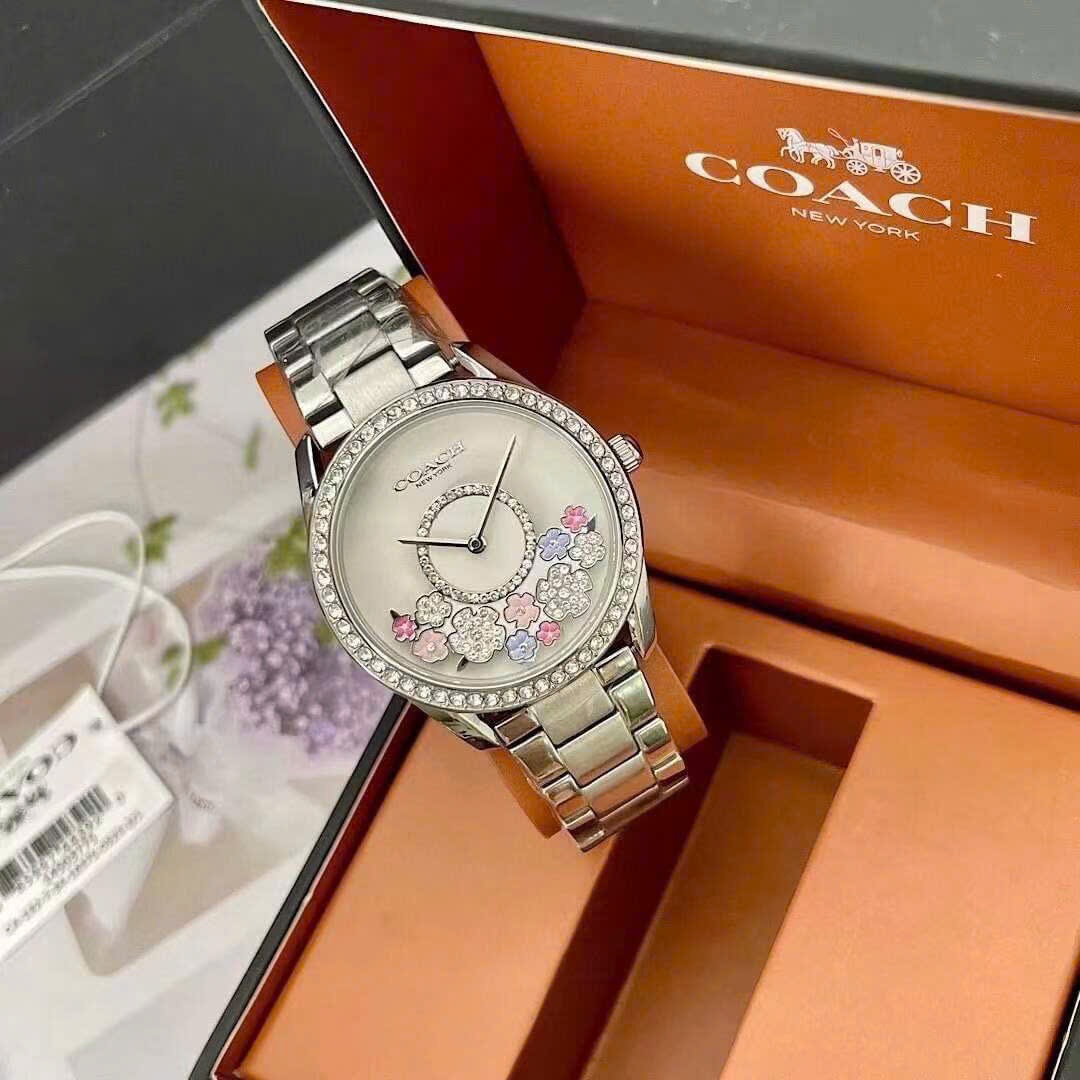 Đồng Hồ Coach Preston |Nữ Giới |Hoa Xoay |Đính Đá |Dây Kim Loại Silver |Máy Pin (Quartz) |Size 36mm |donghogiatot.vn