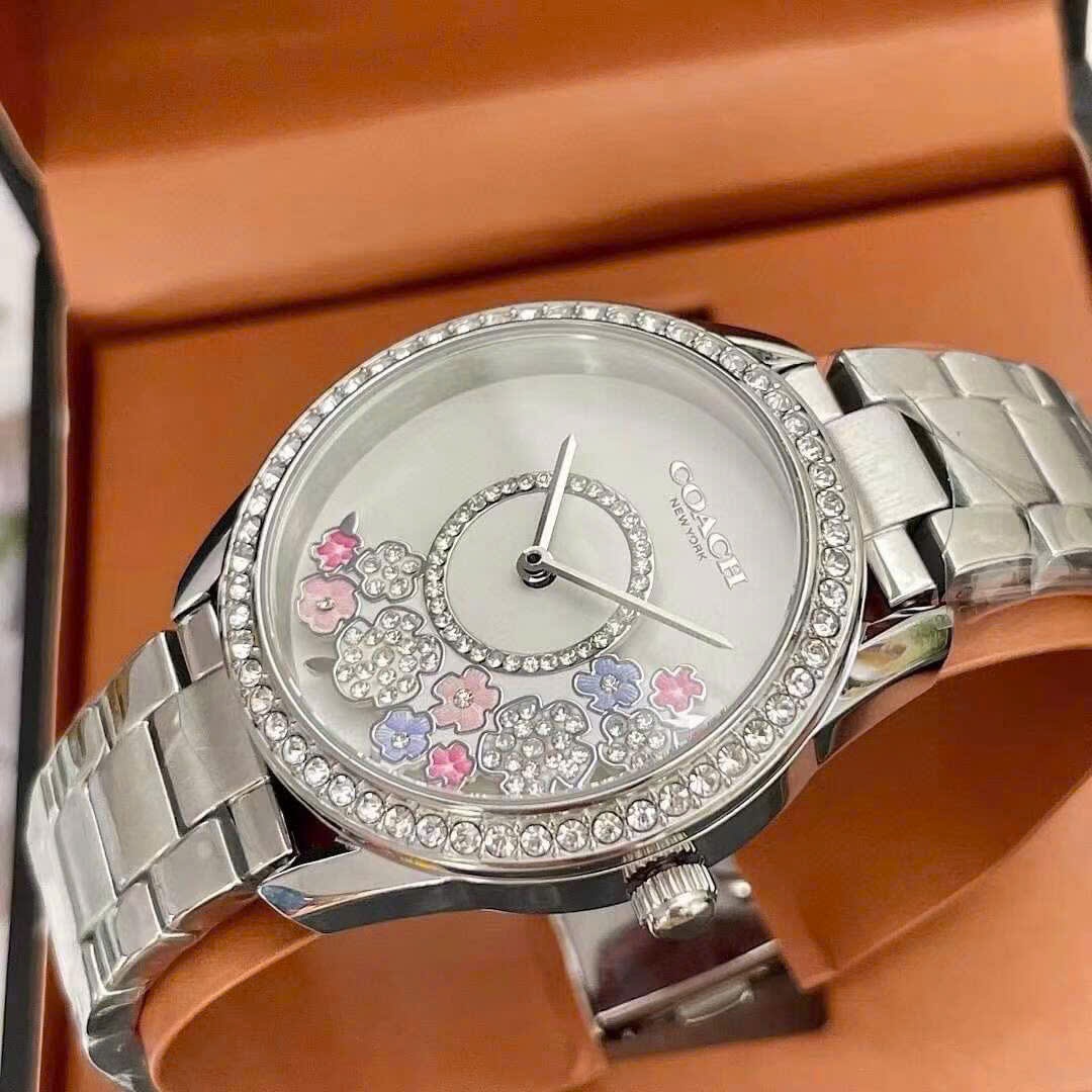 Đồng Hồ Coach Preston |Nữ Giới |Hoa Xoay |Đính Đá |Dây Kim Loại Silver |Máy Pin (Quartz) |Size 36mm |donghogiatot.vn