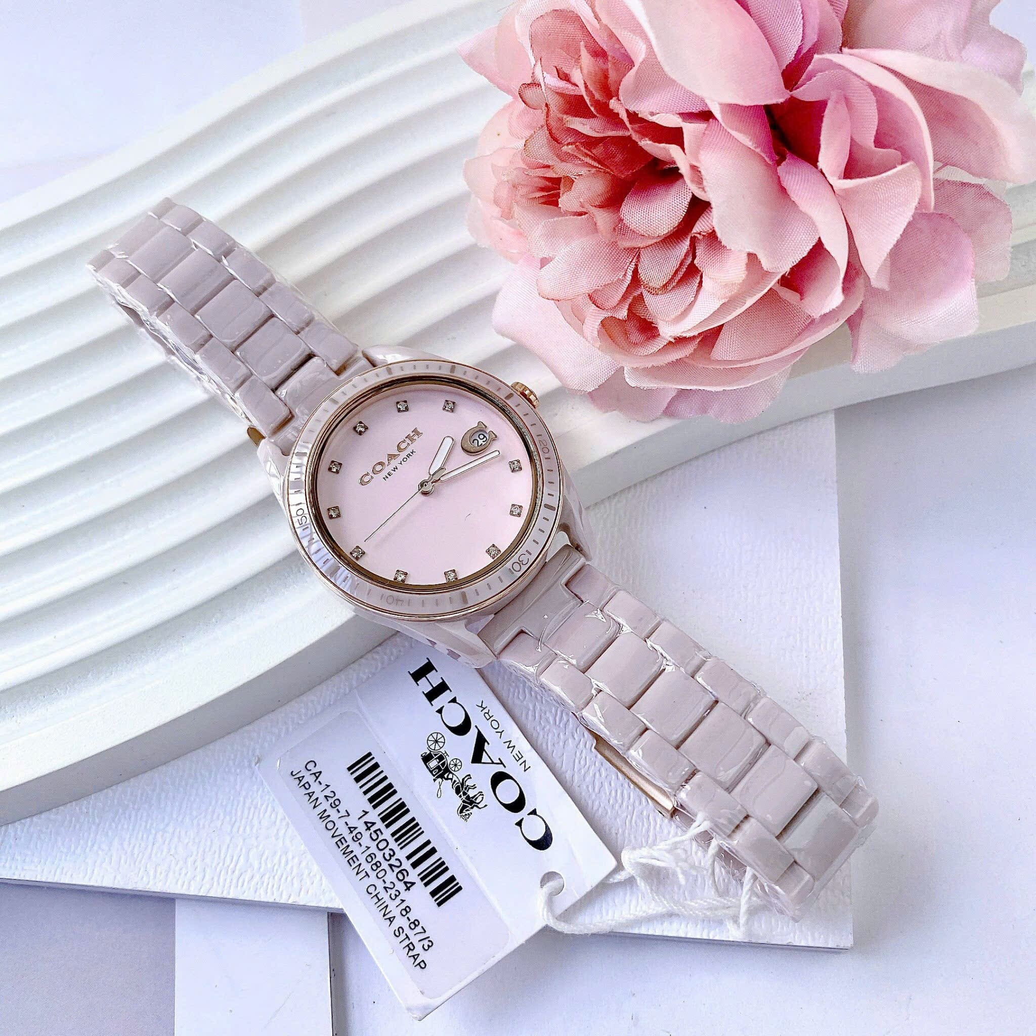 Đồng Hồ Coach Preston |Nữ Giới |Mặt Niềng Bezel |Dây Đá Ceramic Hồng |Máy Pin (Quartz) |Size 36mm |donghogiatot.vn