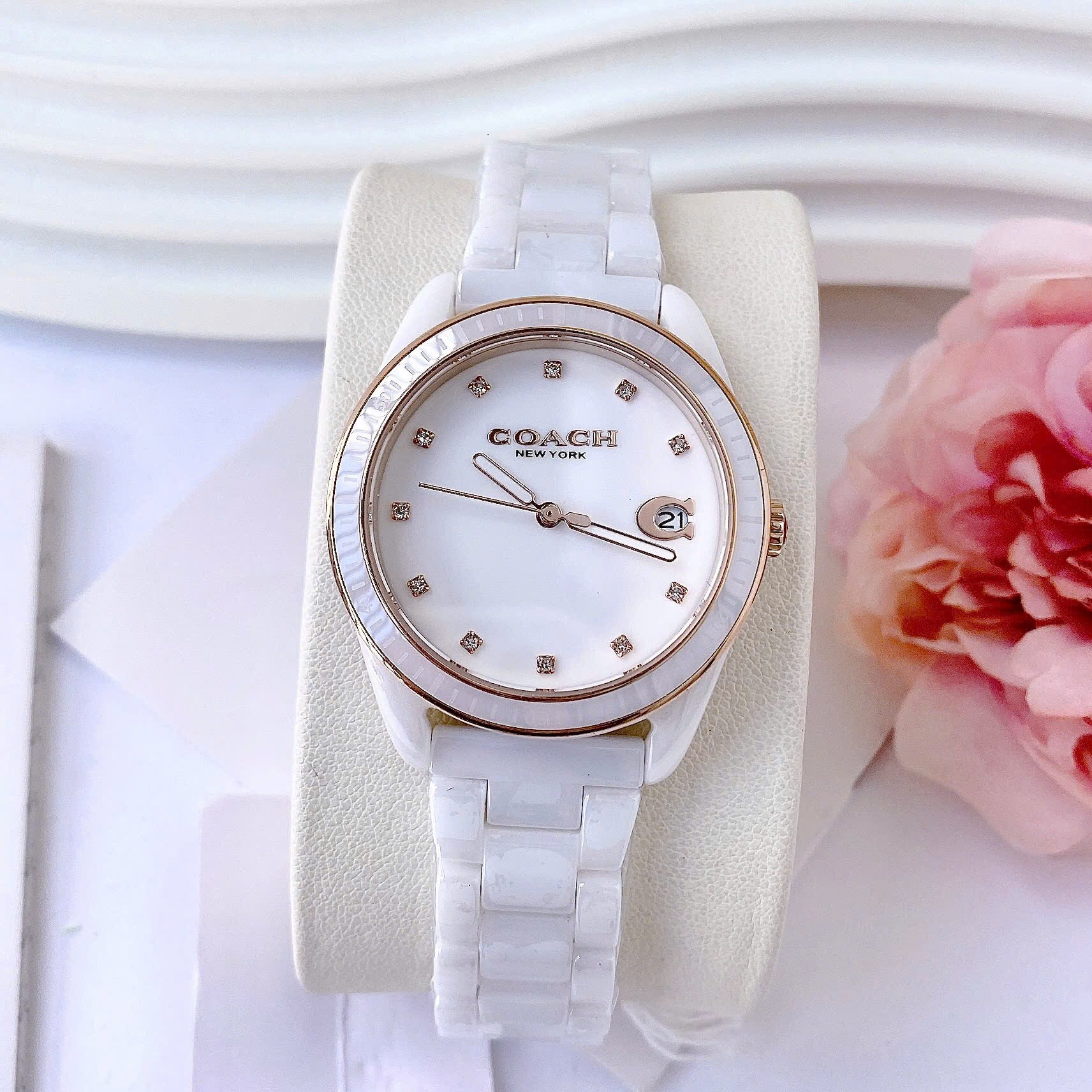 Đồng Hồ Coach Preston |Nữ Giới |Mặt Niềng Bezel |Dây Đá Ceramic Trắng |Máy Pin (Quartz) |Size 36mm |donghogiatot.vn
