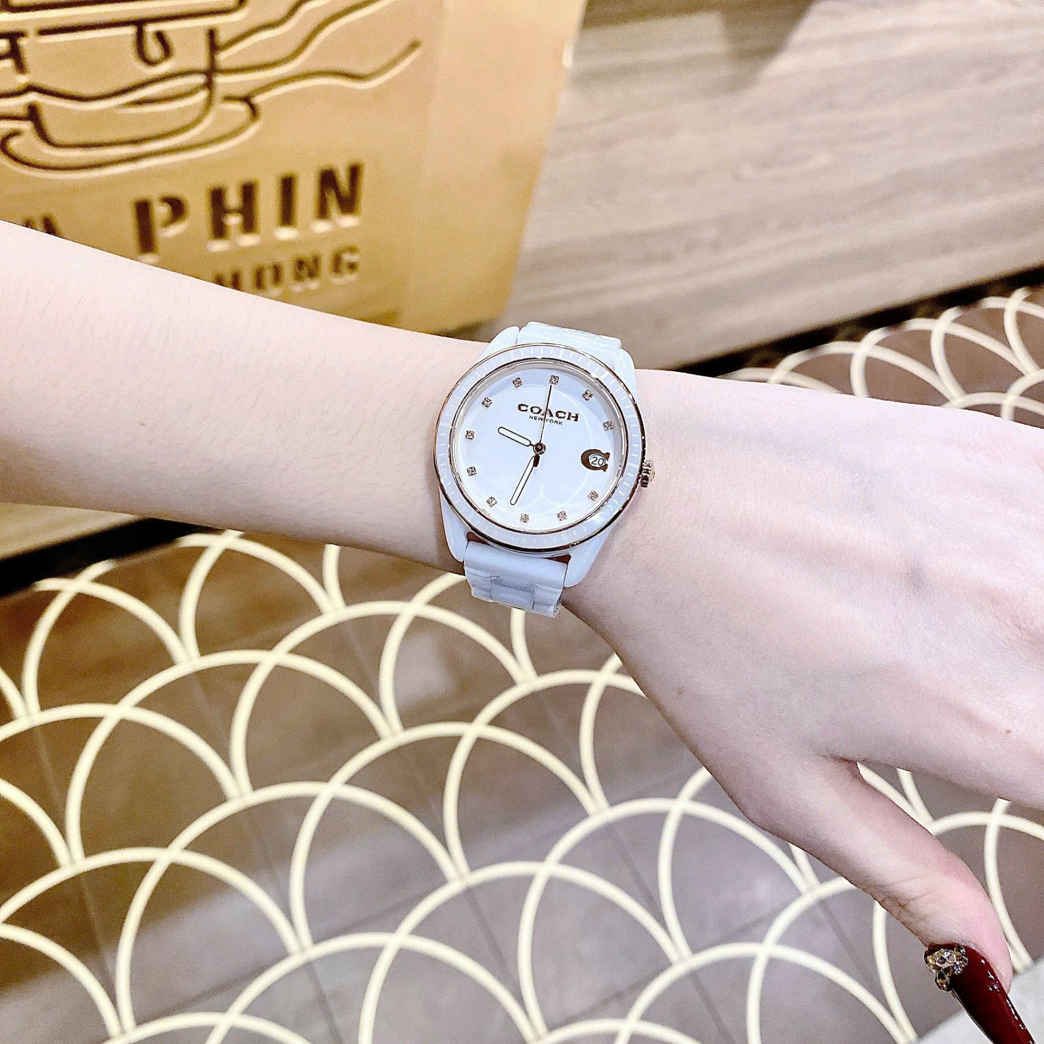 Đồng Hồ Coach Preston |Nữ Giới |Mặt Niềng Bezel |Dây Đá Ceramic Trắng |Máy Pin (Quartz) |Size 36mm |donghogiatot.vn