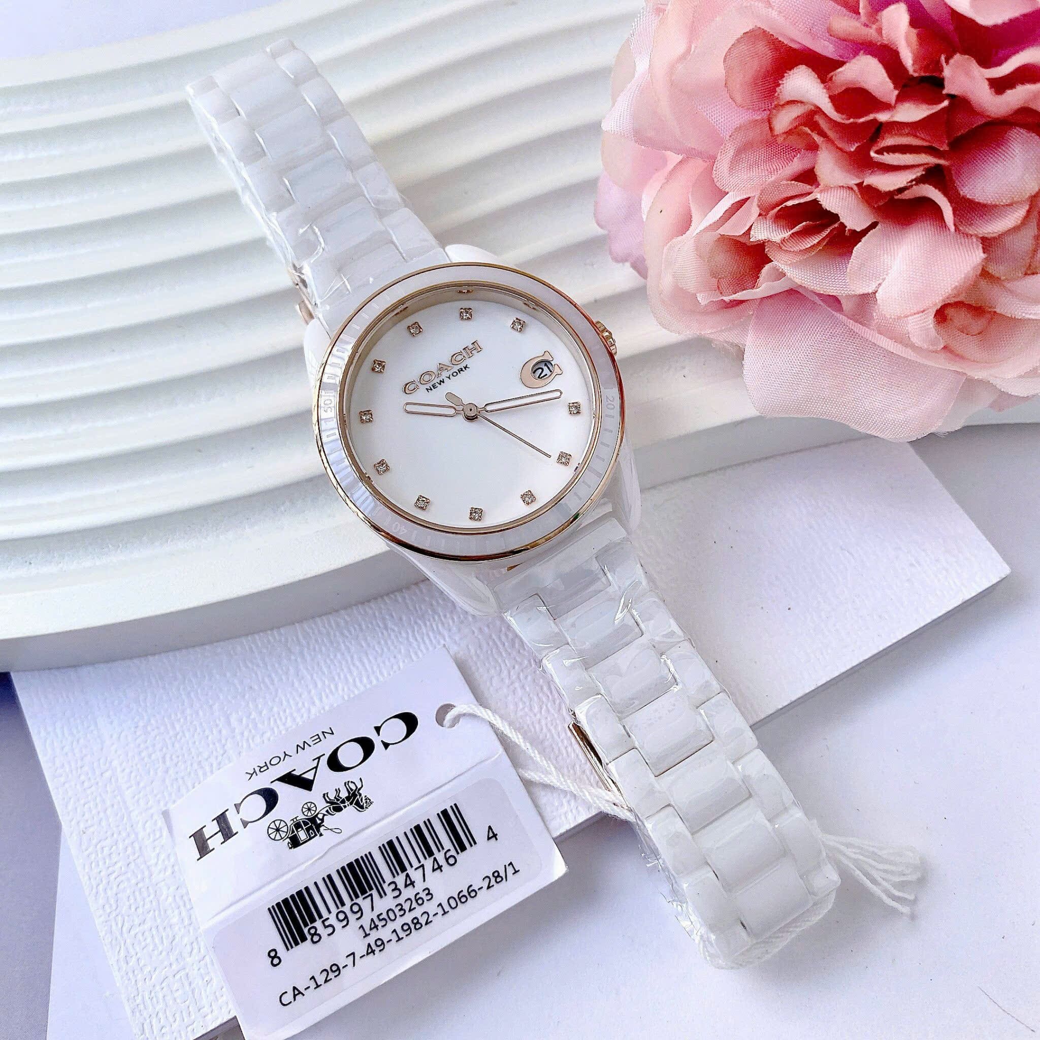 Đồng Hồ Coach Preston |Nữ Giới |Mặt Niềng Bezel |Dây Đá Ceramic Trắng |Máy Pin (Quartz) |Size 36mm |donghogiatot.vn