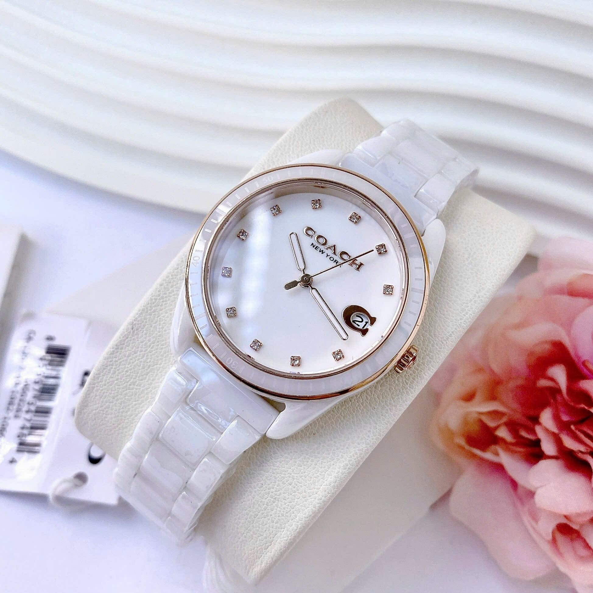 Đồng Hồ Coach Preston |Nữ Giới |Mặt Niềng Bezel |Dây Đá Ceramic Trắng |Máy Pin (Quartz) |Size 36mm |donghogiatot.vn