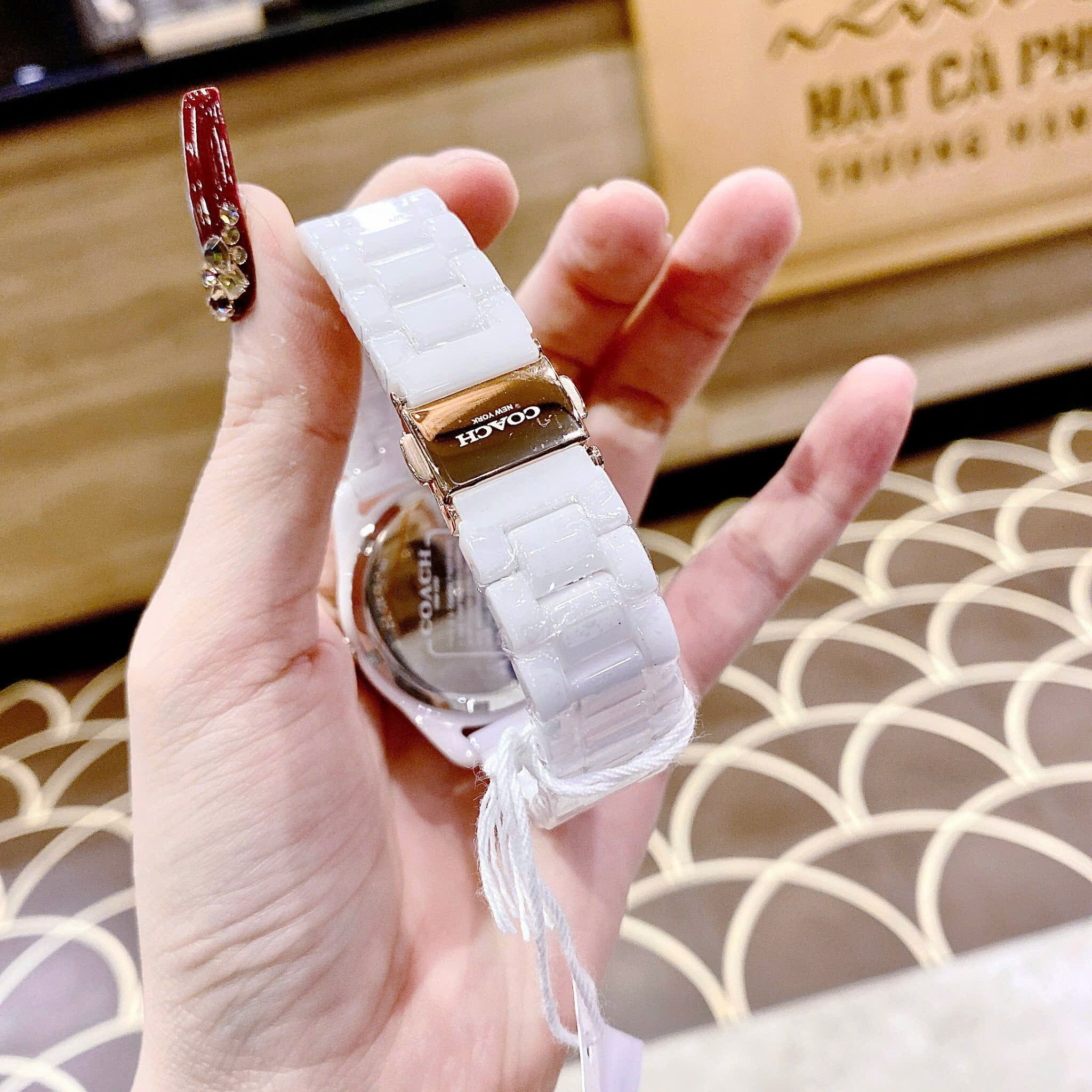 Đồng Hồ Coach Preston |Nữ Giới |Mặt Niềng Bezel |Dây Đá Ceramic Trắng |Máy Pin (Quartz) |Size 36mm |donghogiatot.vn