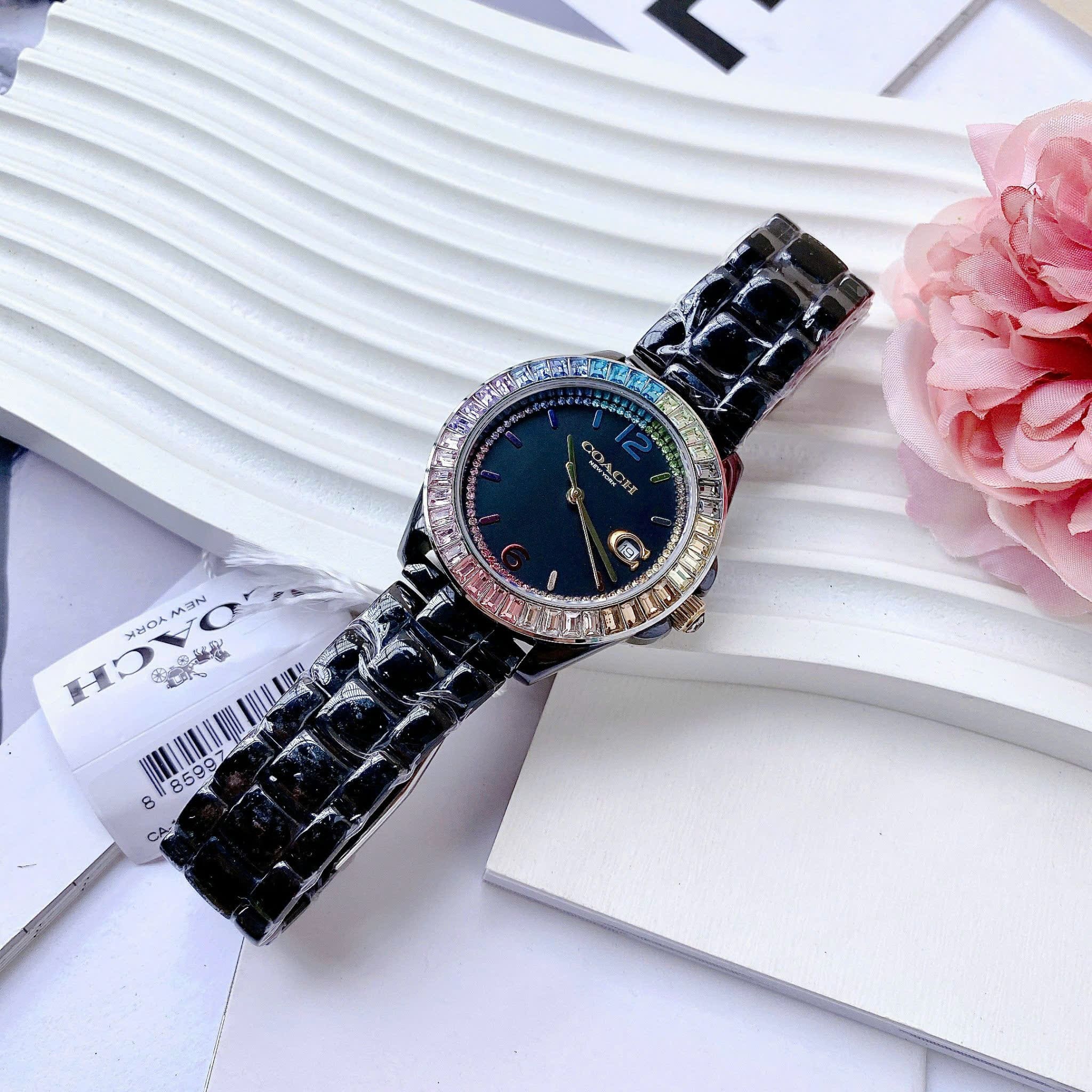Đồng Hồ Coach Rainbow |Nữ Giới |Đính Đá |Dây Đá Ceramic Đen |Máy Pin (Quartz) |Size 36mm |donghogiatot.vn