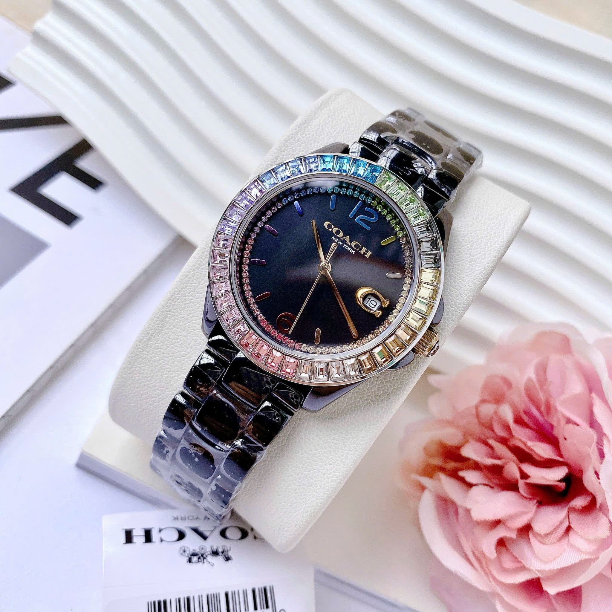 Đồng Hồ Coach Rainbow |Nữ Giới |Đính Đá |Dây Đá Ceramic Đen |Máy Pin (Quartz) |Size 36mm |donghogiatot.vn