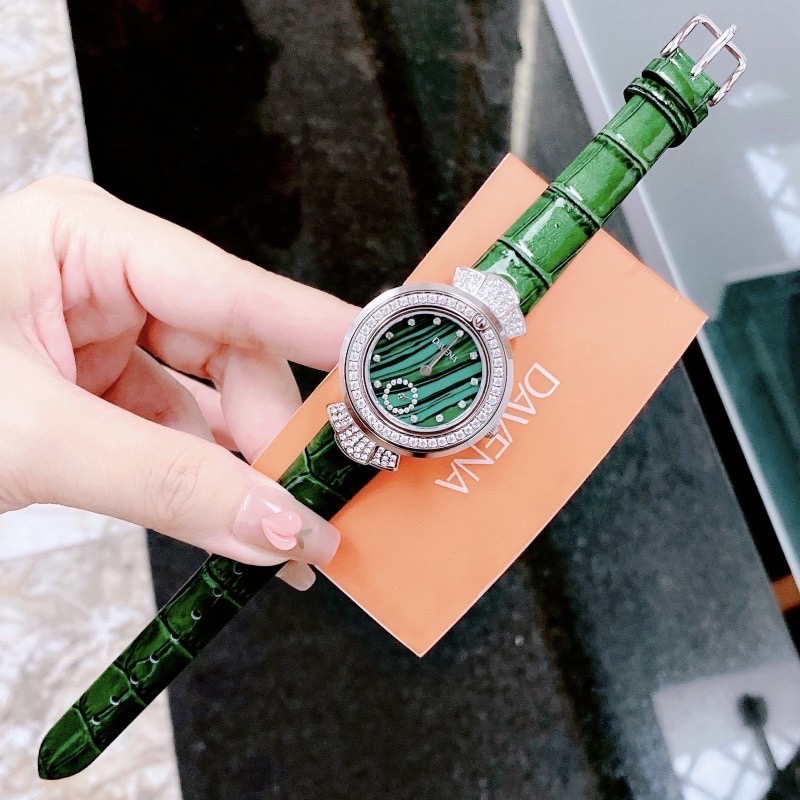 Đồng Hồ Davena 3 Kim |Nữ Giới |Đính Đá Silver |Dây Da Xanh Lá |Máy Pin (Máy Quartz) |Size 32mm |donghogiatot.vn