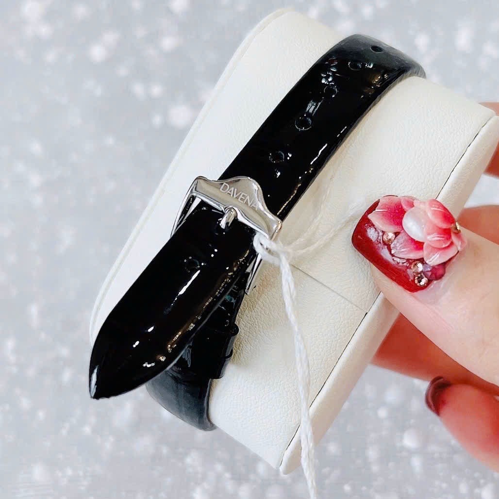 Đồng Hồ Davena 3 Kim |Nữ Giới |Xanh Lá |Đính Đá |Dây Da Đen |Máy Pin (Máy Quartz) |Size 32mm |donghogiatot.vn