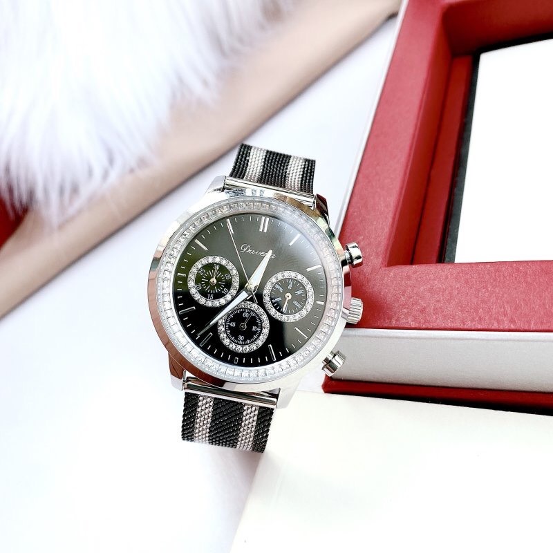 Đồng Hồ Davena 6 Kim |Nữ Giới |Mặt Tròn |Dây Mesh Lưới Đen |Máy Pin (Quartz) |Size 38mm |donghogiatot.vn