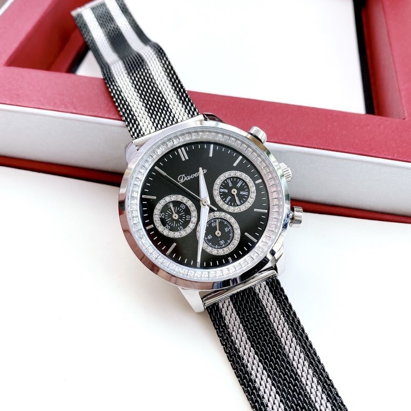 Đồng Hồ Davena 6 Kim |Nữ Giới |Mặt Tròn |Dây Mesh Lưới Đen |Máy Pin (Quartz) |Size 38mm |donghogiatot.vn