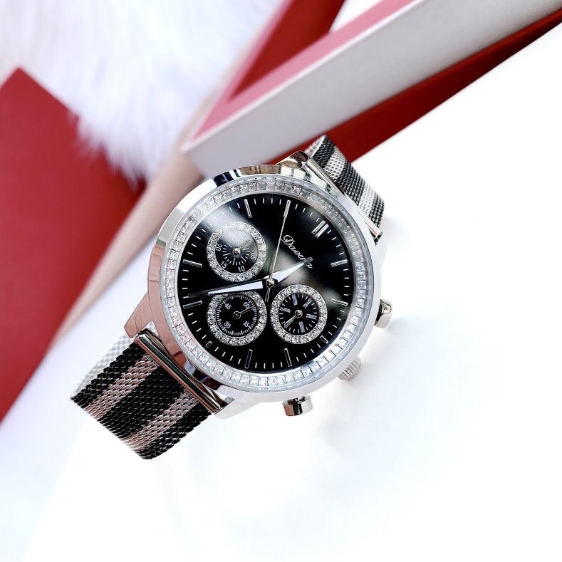 Đồng Hồ Davena 6 Kim |Nữ Giới |Mặt Tròn |Dây Mesh Lưới Đen |Máy Pin (Quartz) |Size 38mm |donghogiatot.vn
