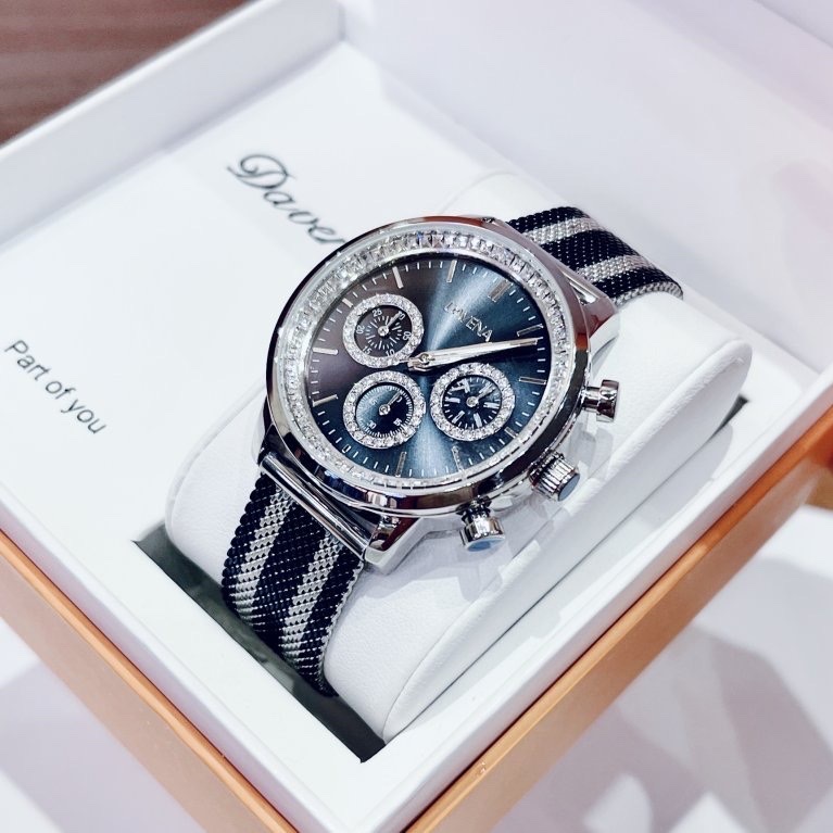 Đồng Hồ Davena 6 Kim |Nữ Giới |Mặt Tròn |Dây Mesh Lưới Xanh Dương |Máy Pin (Quartz) |Size 38mm |donghogiatot.vn