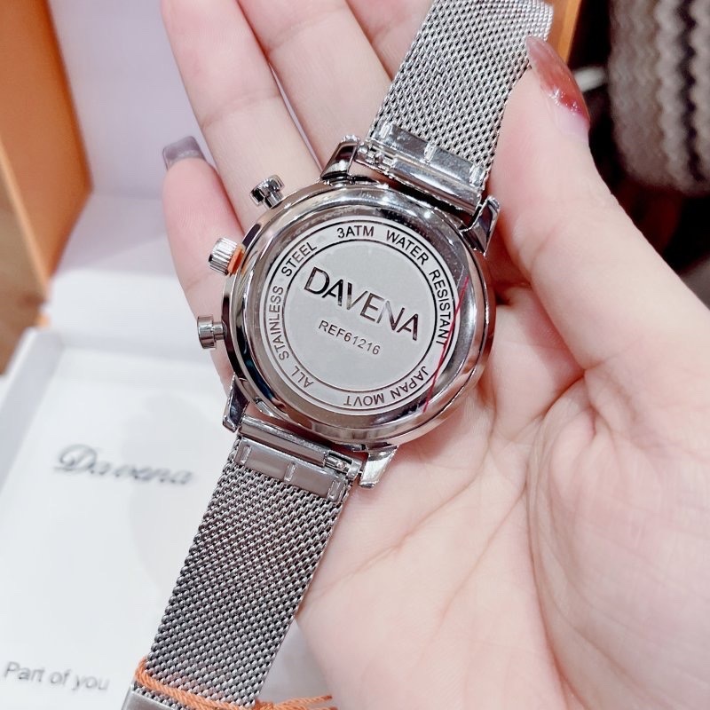 Đồng Hồ Davena 6 Kim |Nữ Giới |Mặt Tròn |Dây Mesh Lưới Xanh Dương |Máy Pin (Quartz) |Size 38mm |donghogiatot.vn