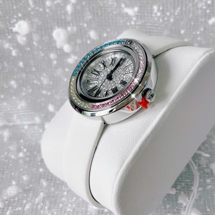 Đồng Hồ Davena Silver |Nữ Giới |Đính Đá Nhiều Màu |Dây Da Trắng |Máy Pin (Quartz) |Size 30mm |donghogiatot.vn