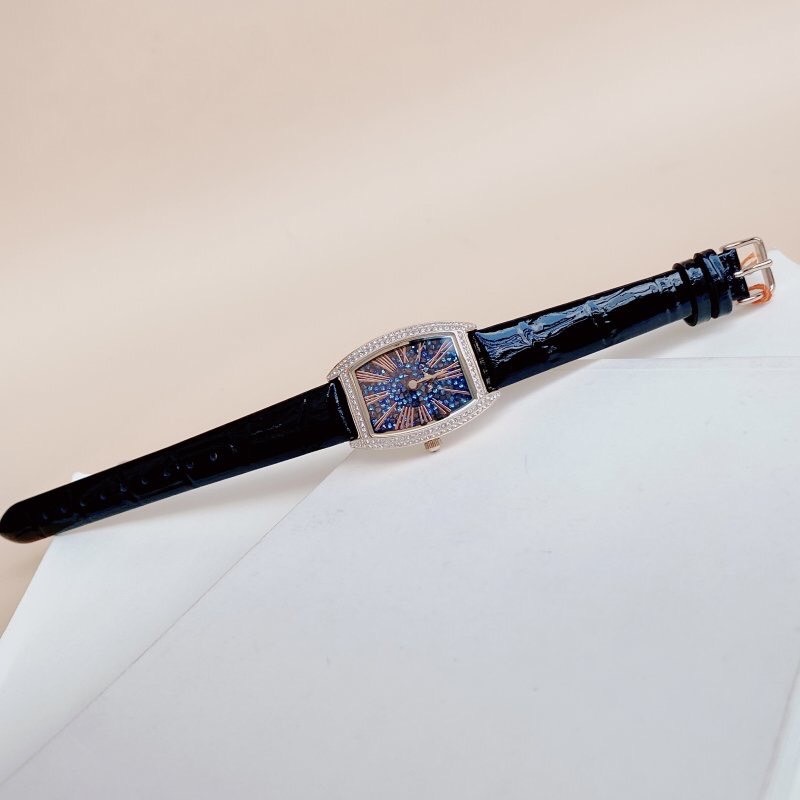 Đồng Hồ Davena Rose Gold |Nữ Giới |Full Đá Nhũ Xanh |Dây Da Đen |Máy Pin (Quartz) |Size 25x36mm |donghogiatot.vn